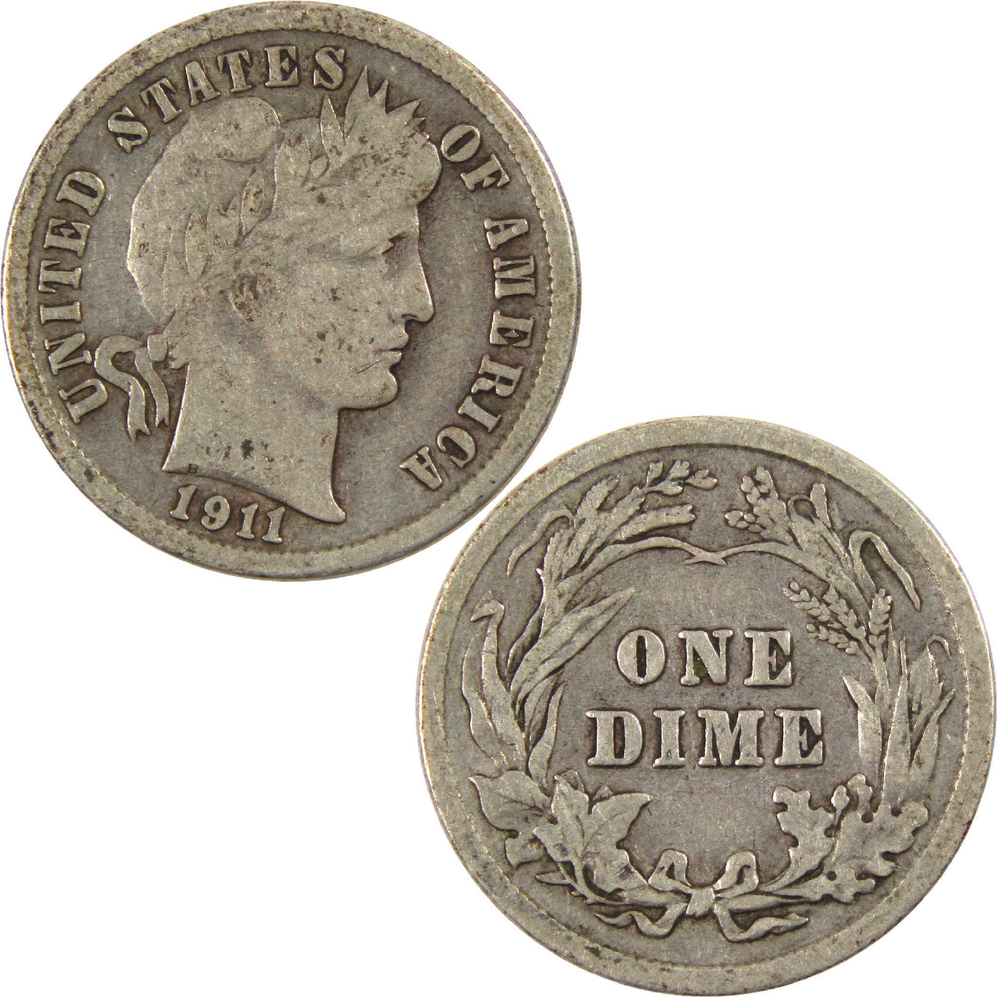 1911 Barber Dime VG Very Good Silver 10c Coin