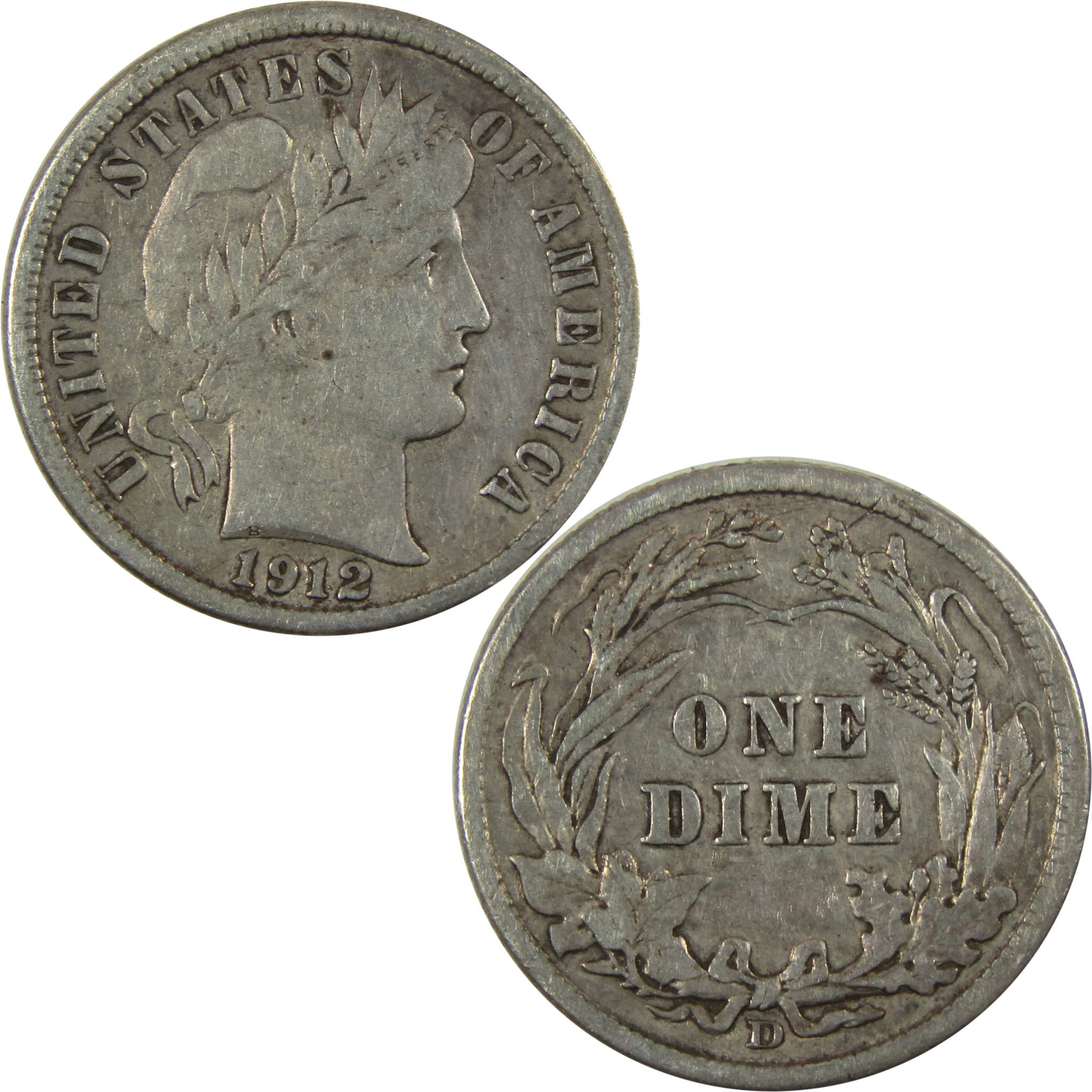 1912 D Barber Silver Dime VF Very Fine 10c Coin Collectible SKU:CP1333