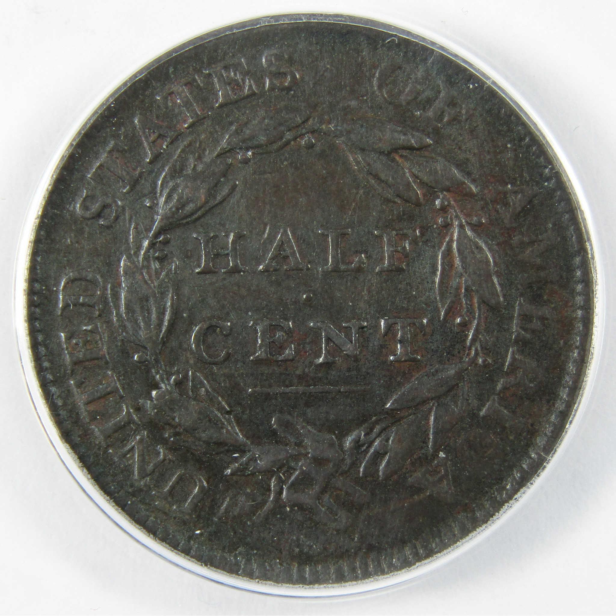 1810 Classic Head Copper Half Cent EF 45 Details ANACS SKU:I25502
