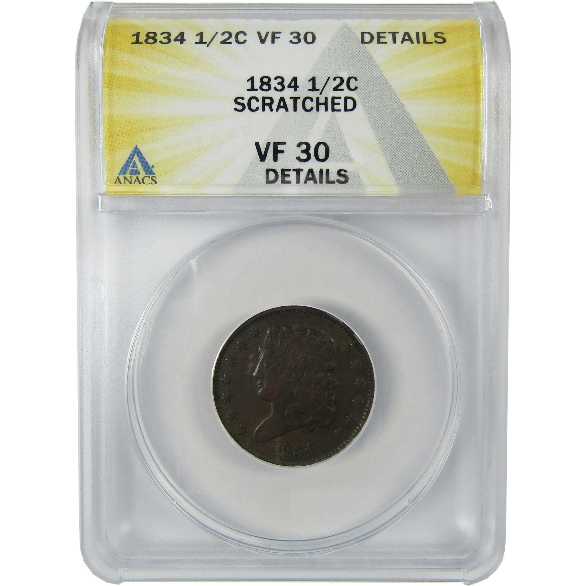1834 Classic Head Copper Half Cent VF 30 Details ANACS Penny SKU:CP198