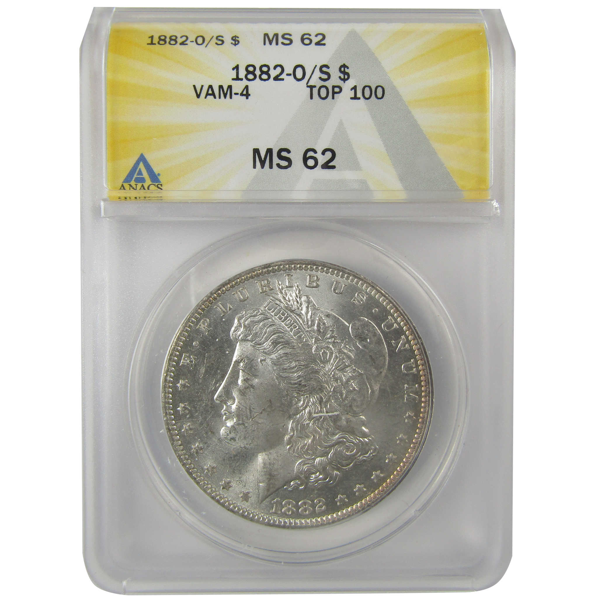 1882 O/S VAM-4 Recessed Top 100 Morgan Dollar MS 62 ANACS SKU:I21955 - Morgan coin - Morgan silver dollar - Morgan silver dollar for sale - Profile Coins & Collectibles