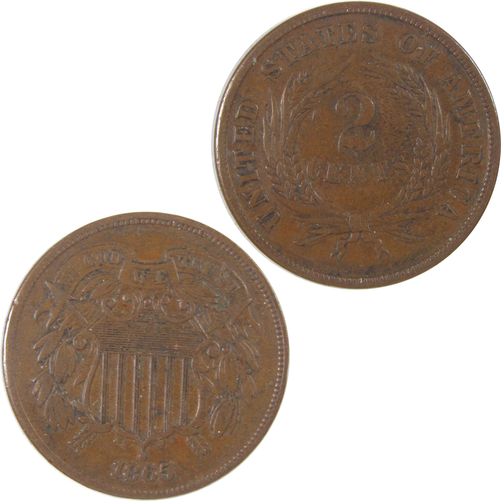 1865 Two Cent Piece VF Very Fine 2c Coin SKU:I18716