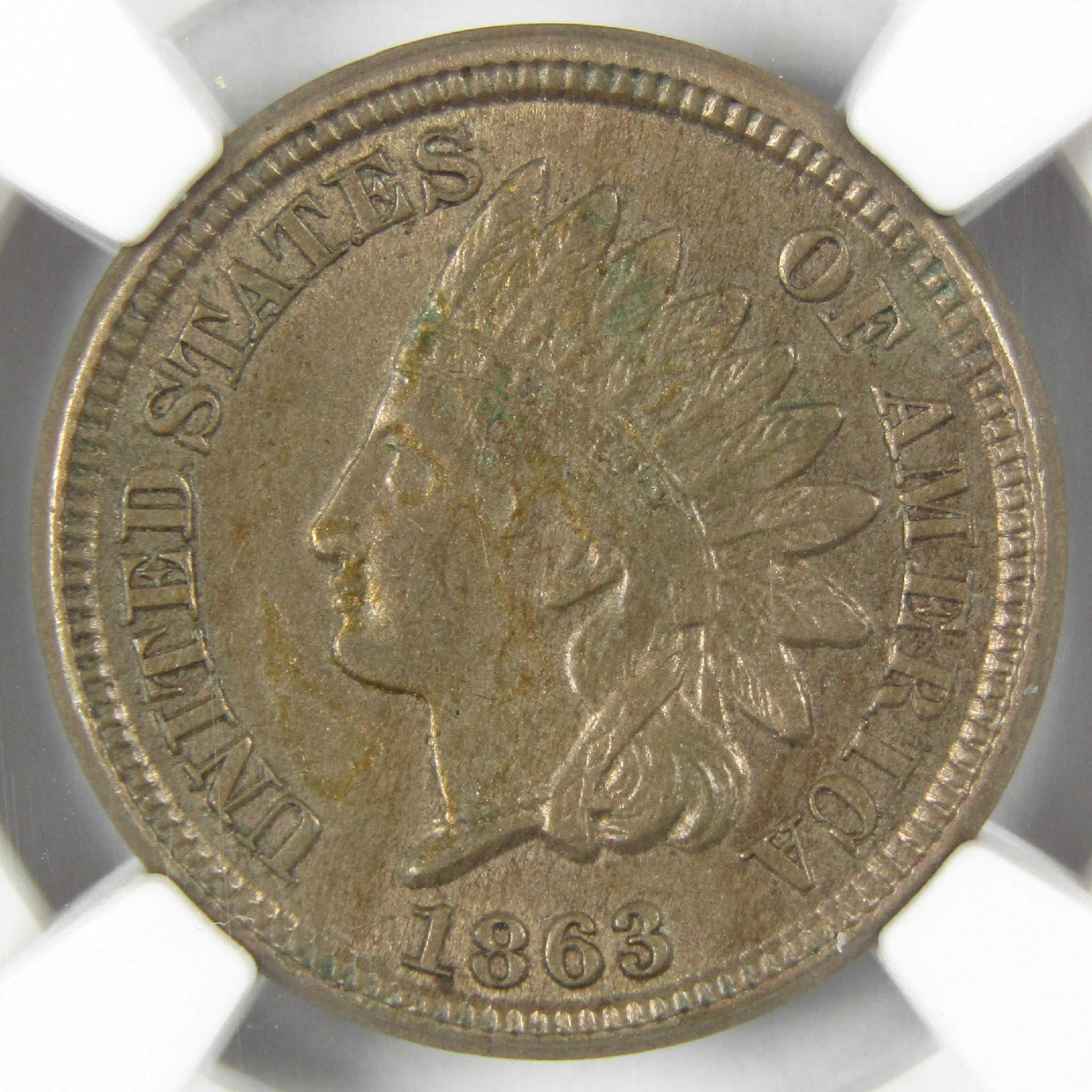 1863 Indian Head Cent AU 58 NGC Penny 1c Coin Collectible