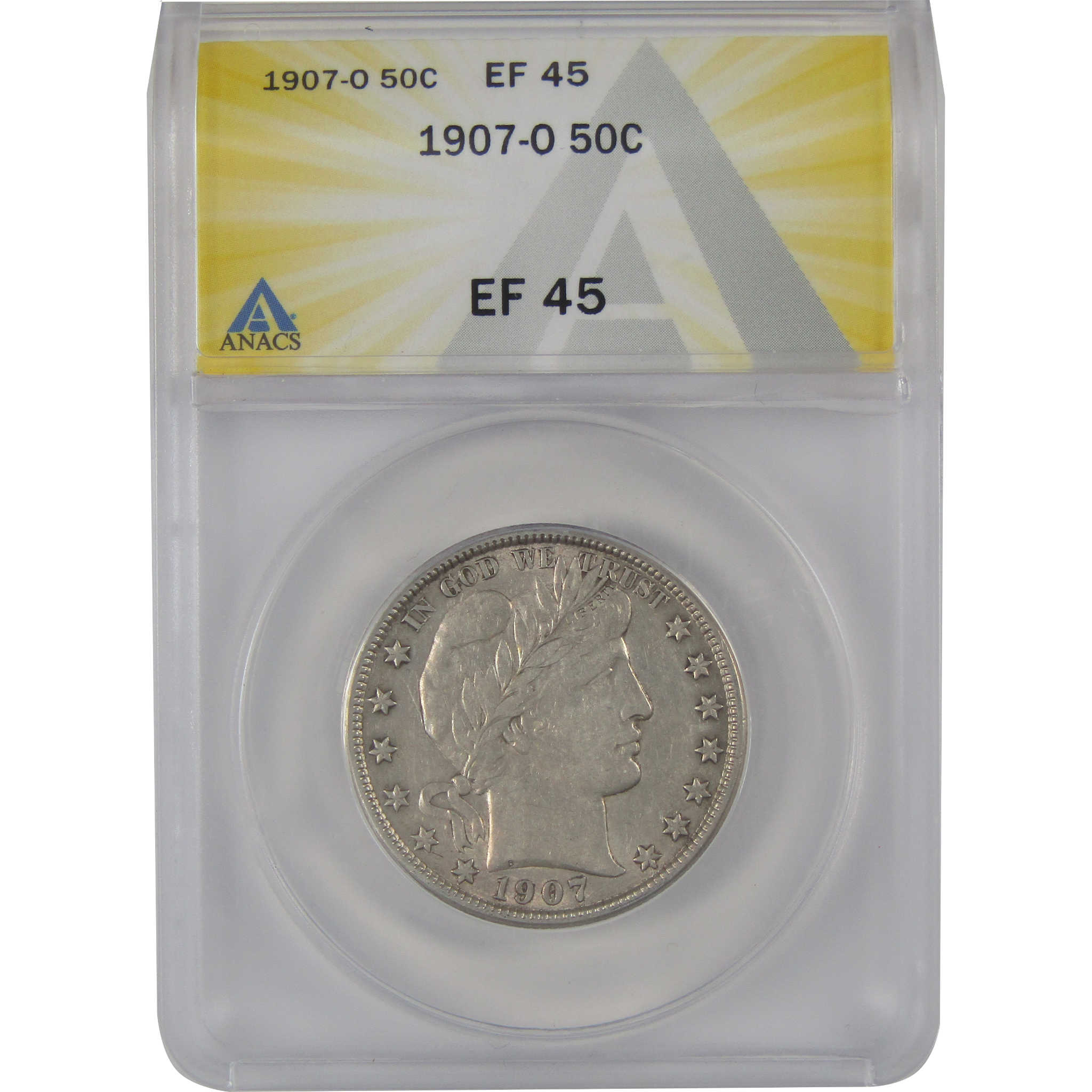 1907 O Barber Half Dollar EF 45 ANACS Silver 50c Coin SKU:I23562