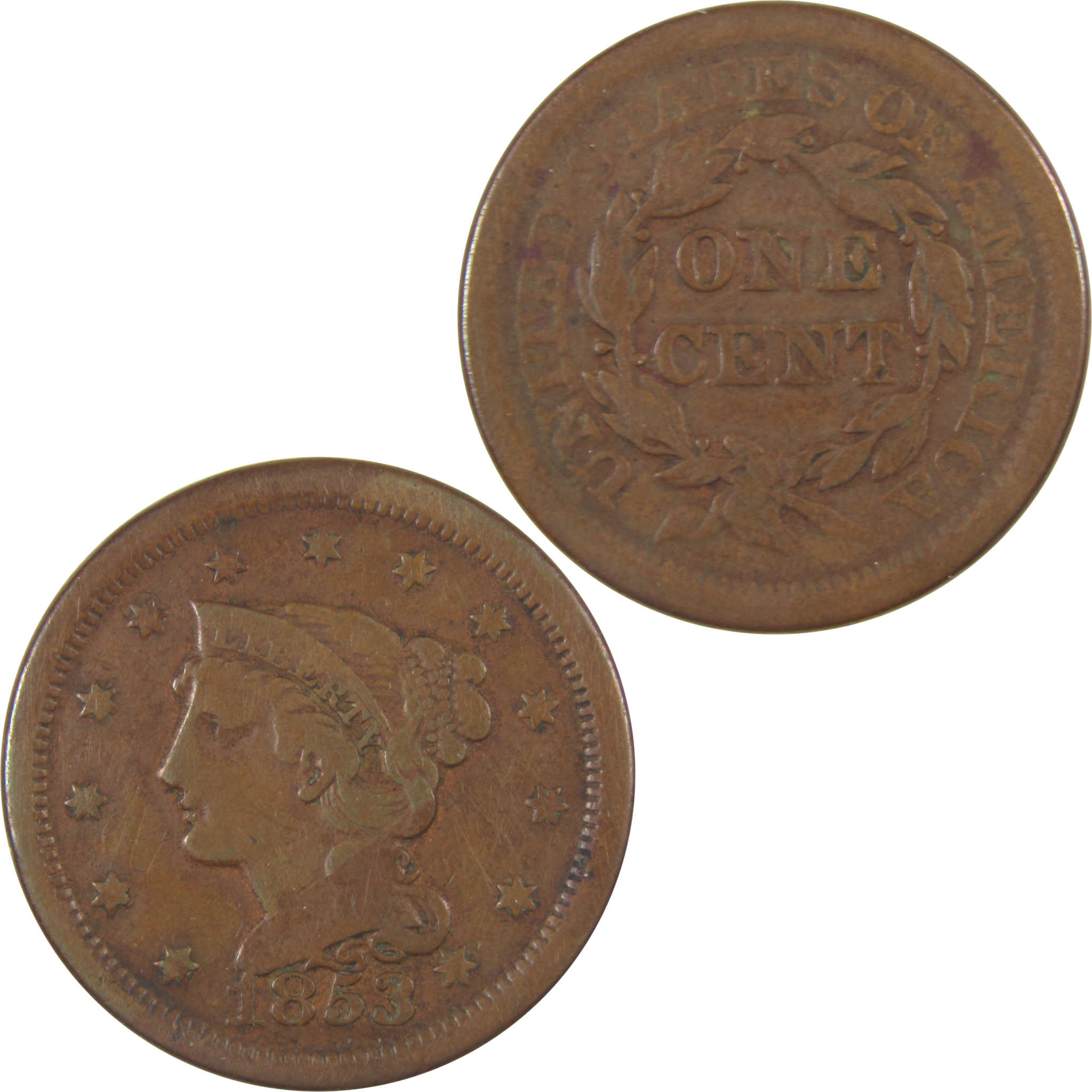 1853 Braided Hair Large Cent VF Very Fine Copper Penny SKU:CPC0943
