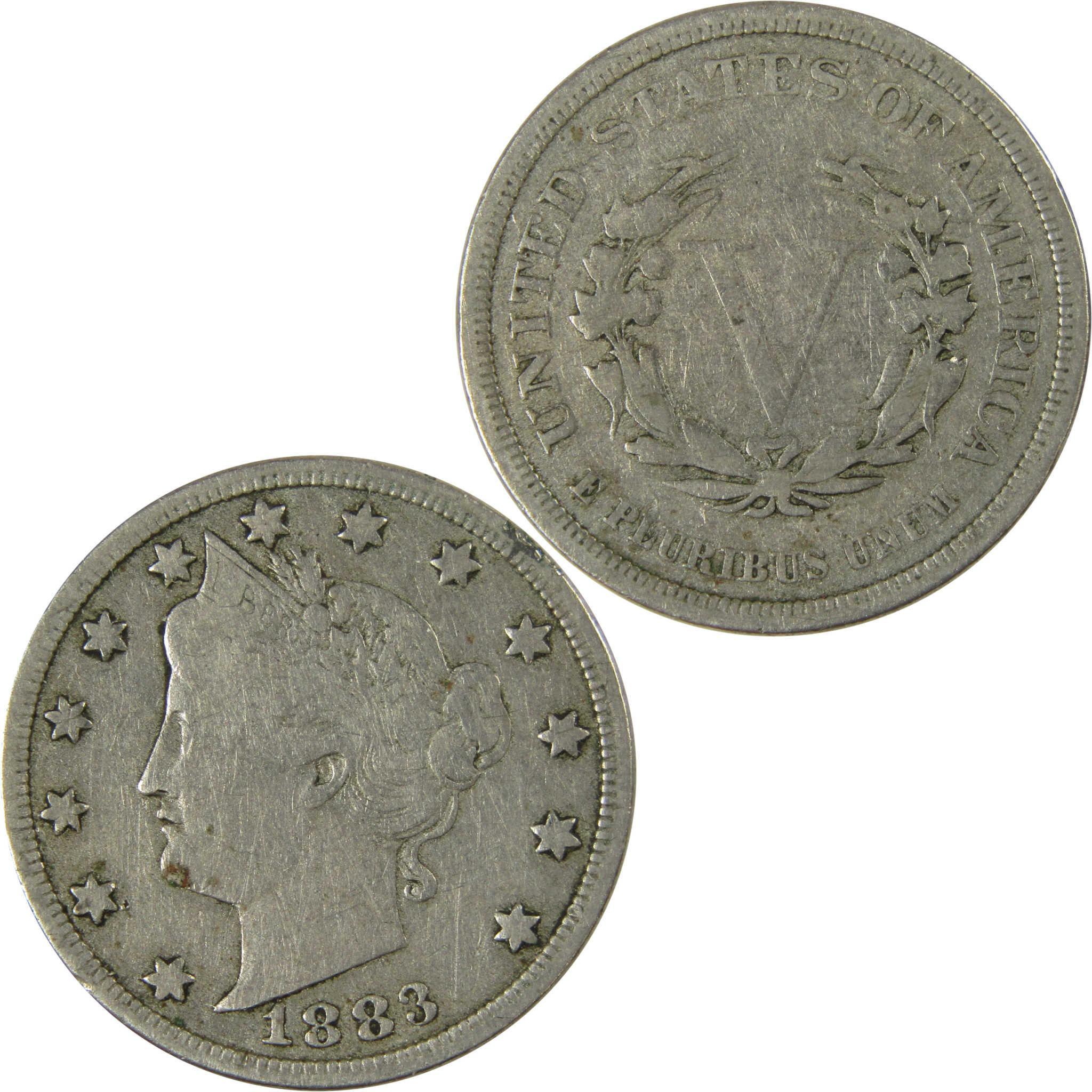 1883 No Cents Liberty Head V Nickel F Fine 5c Coin SKU:I26506
