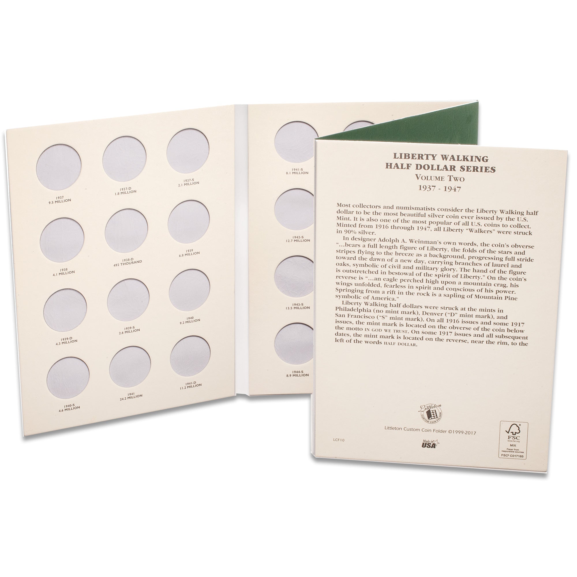 1937-1947 Liberty Walking Half Dollar Folder Volume 2 Littleton Coin