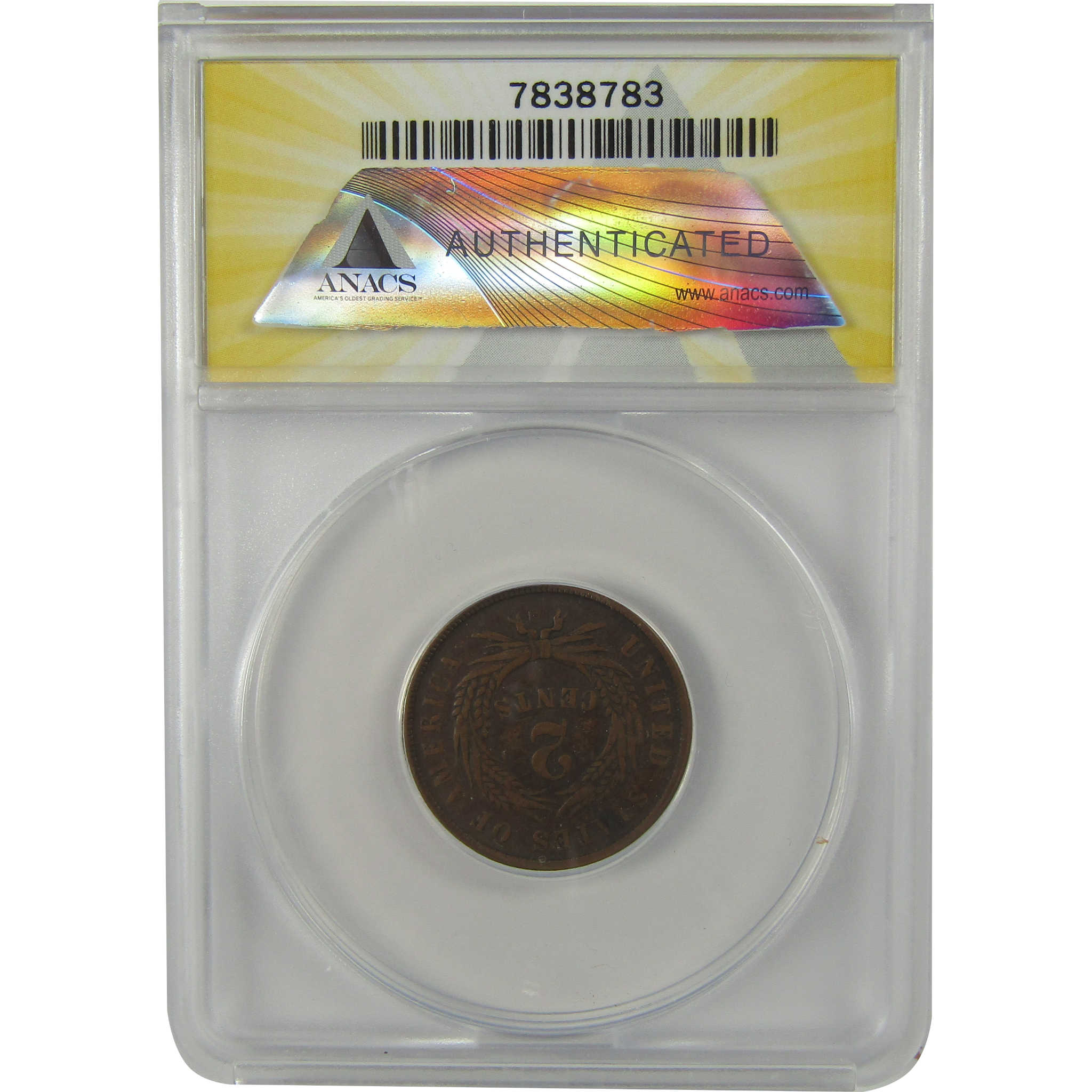 1868 Two Cent Piece F 12 ANACS 2c Coin SKU:I22219