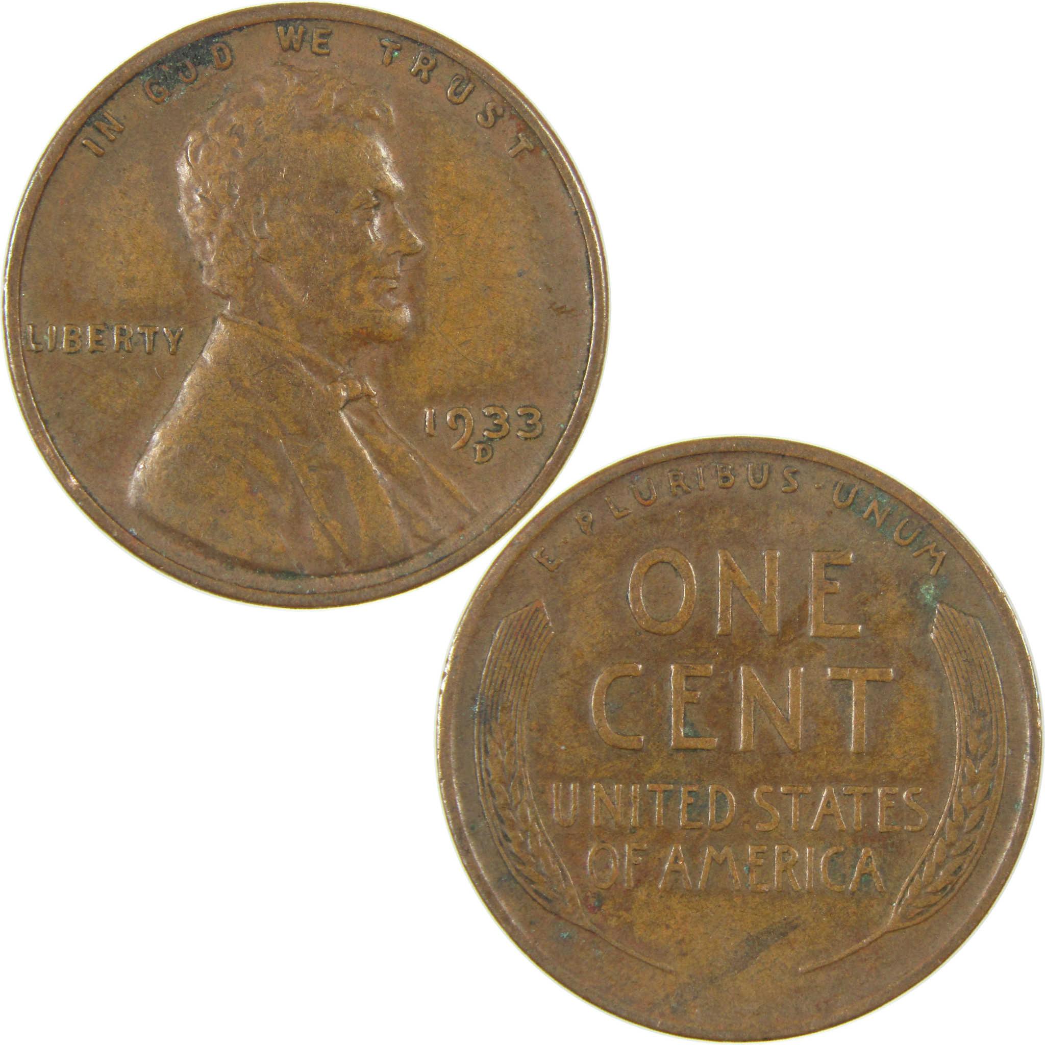 1933 D Lincoln Wheat Cent VF Very Fine Penny 1c Coin SKU:I27284