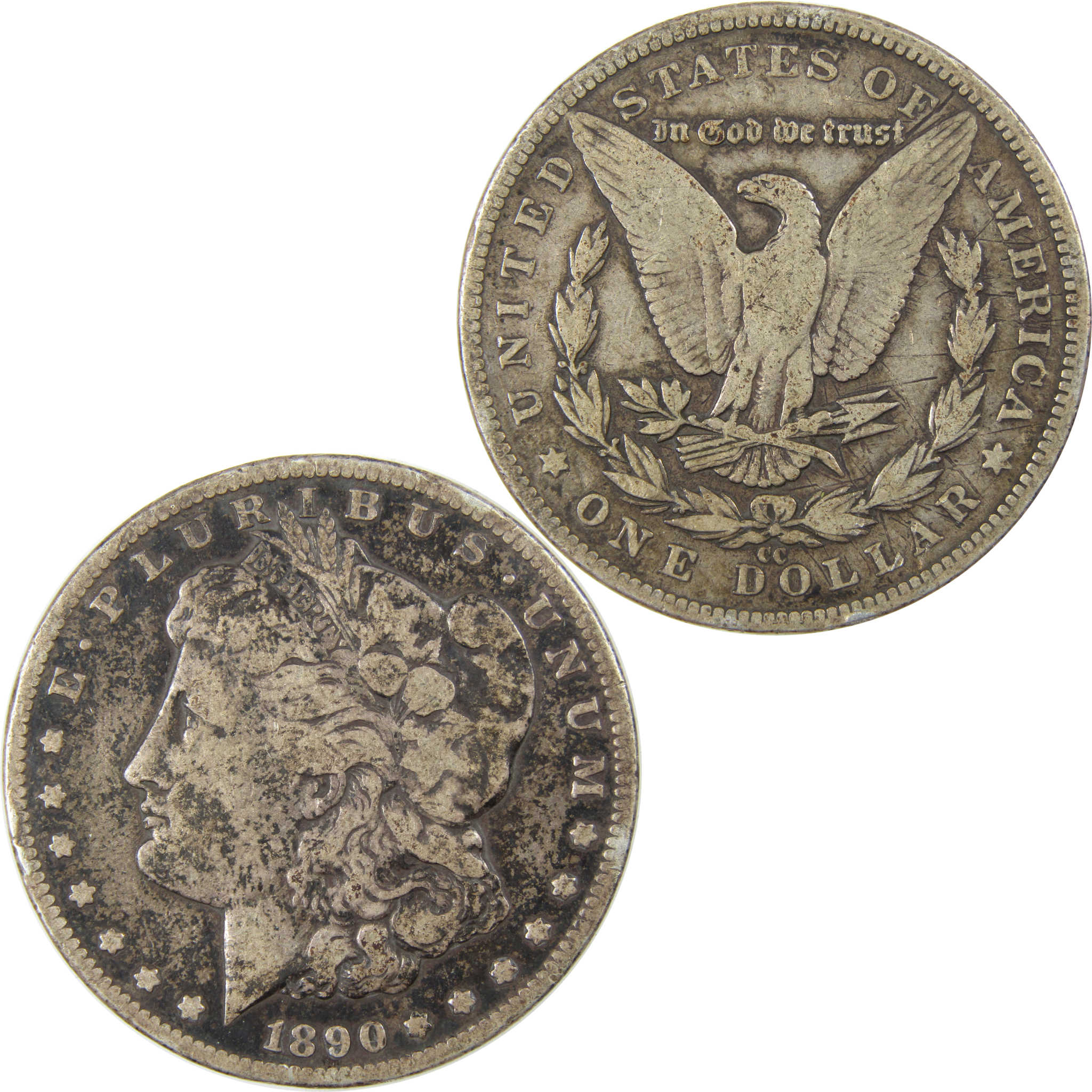 1890 CC Morgan Dollar F Fine Details Silver $1 Coin SKU:I23911 - Morgan coin - Morgan silver dollar - Morgan silver dollar for sale - Profile Coins & Collectibles