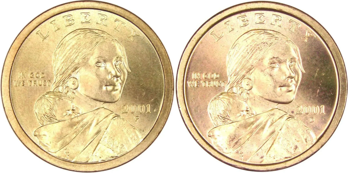 2001 P&D Sacagawea Native American Dollar 2 Coin Set Uncirculated