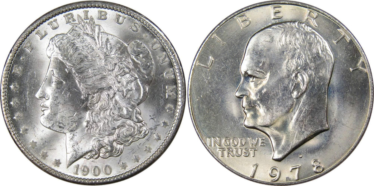 1900 O Morgan Silver Dollar Uncirculated with 1978 D Eisenhower $1 Unc - Morgan coin - Morgan silver dollar - Morgan silver dollar for sale - Profile Coins & Collectibles