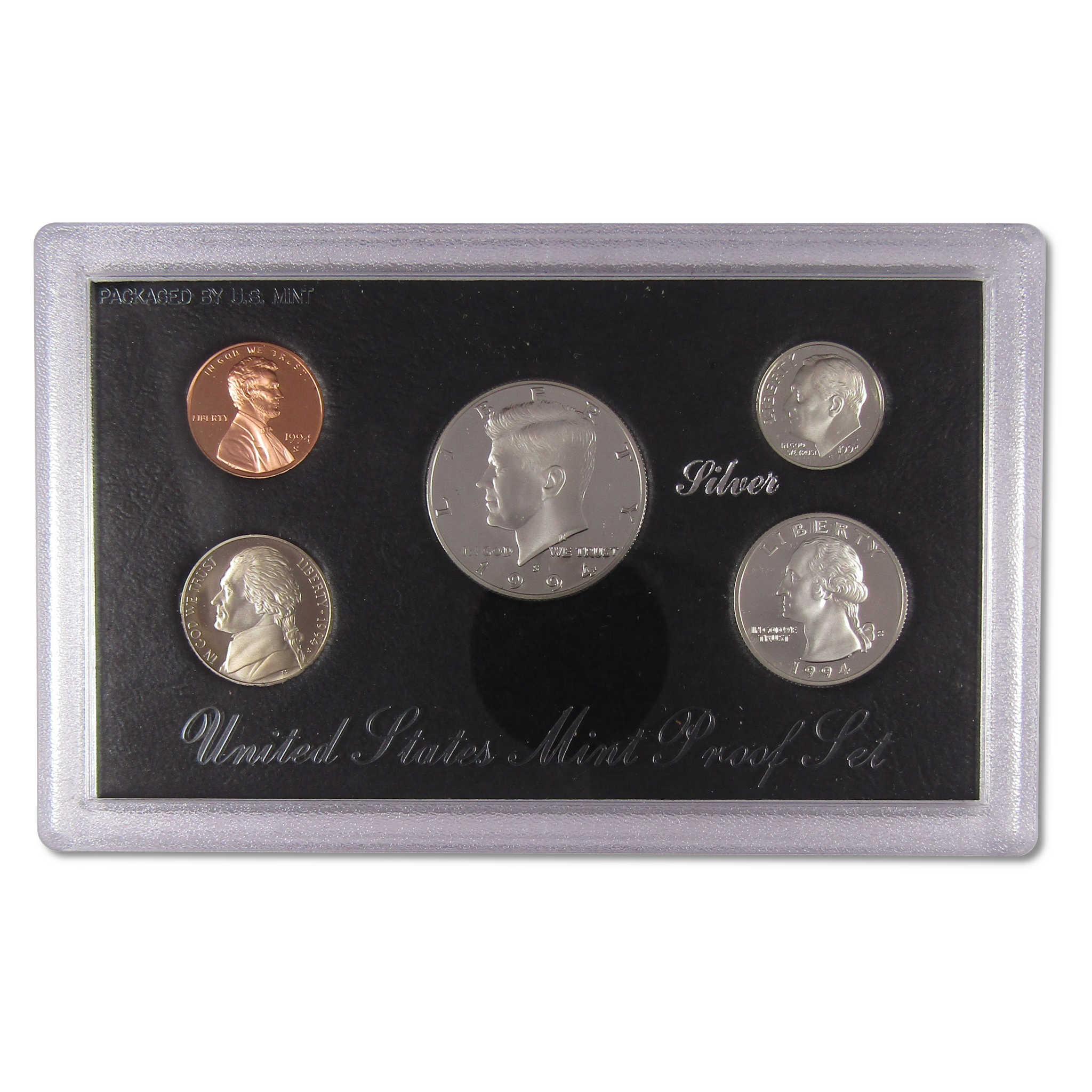 1994 United States Mint Proof Set with five collectible coins in display case