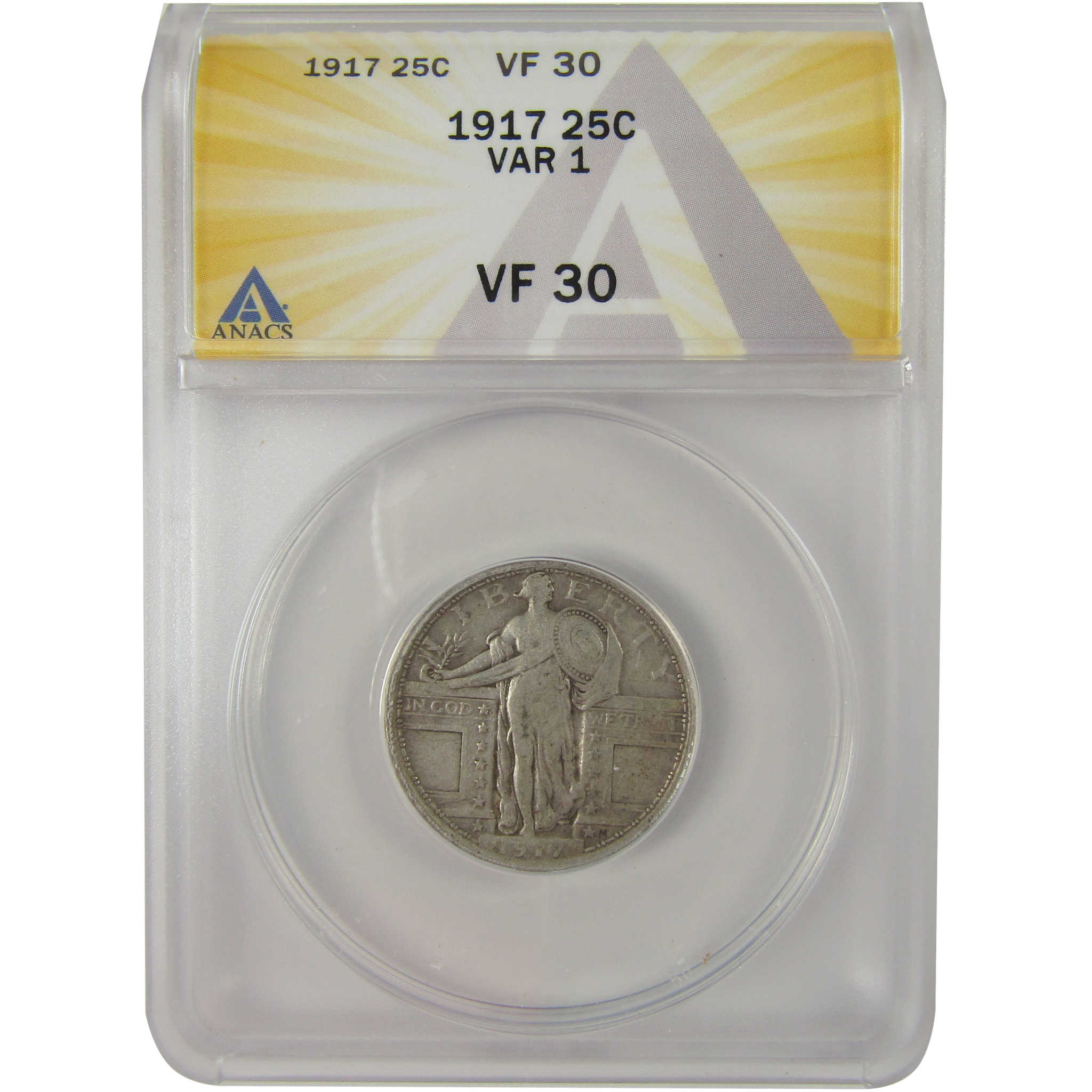 1917 Type 1 Standing Liberty Quarter VF 30 ANACS Silver SKU:I20200