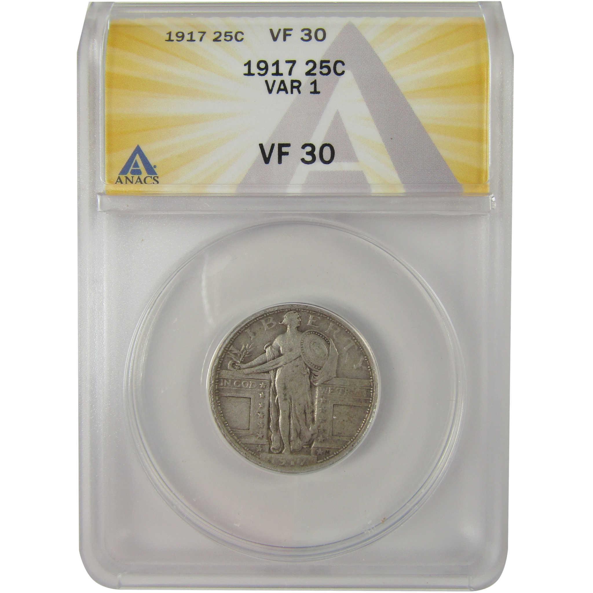 1917 Type 1 Standing Liberty Quarter VF 30 ANACS Silver SKU:I20200