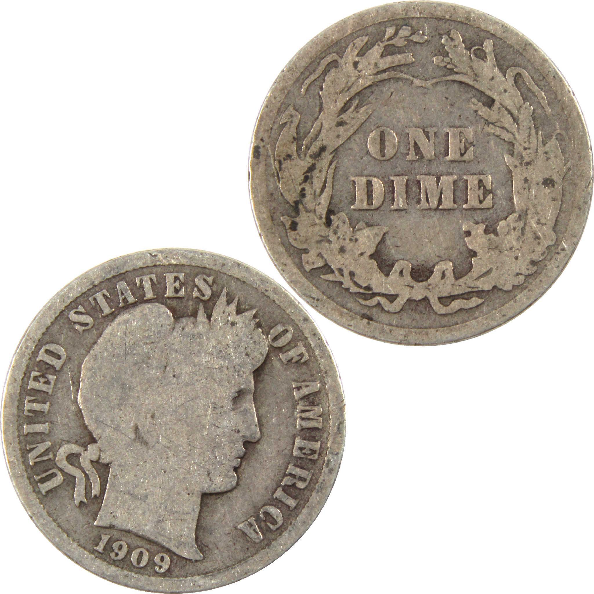 1909 Barber Dime Circulated Silver 10c Coin Collectible