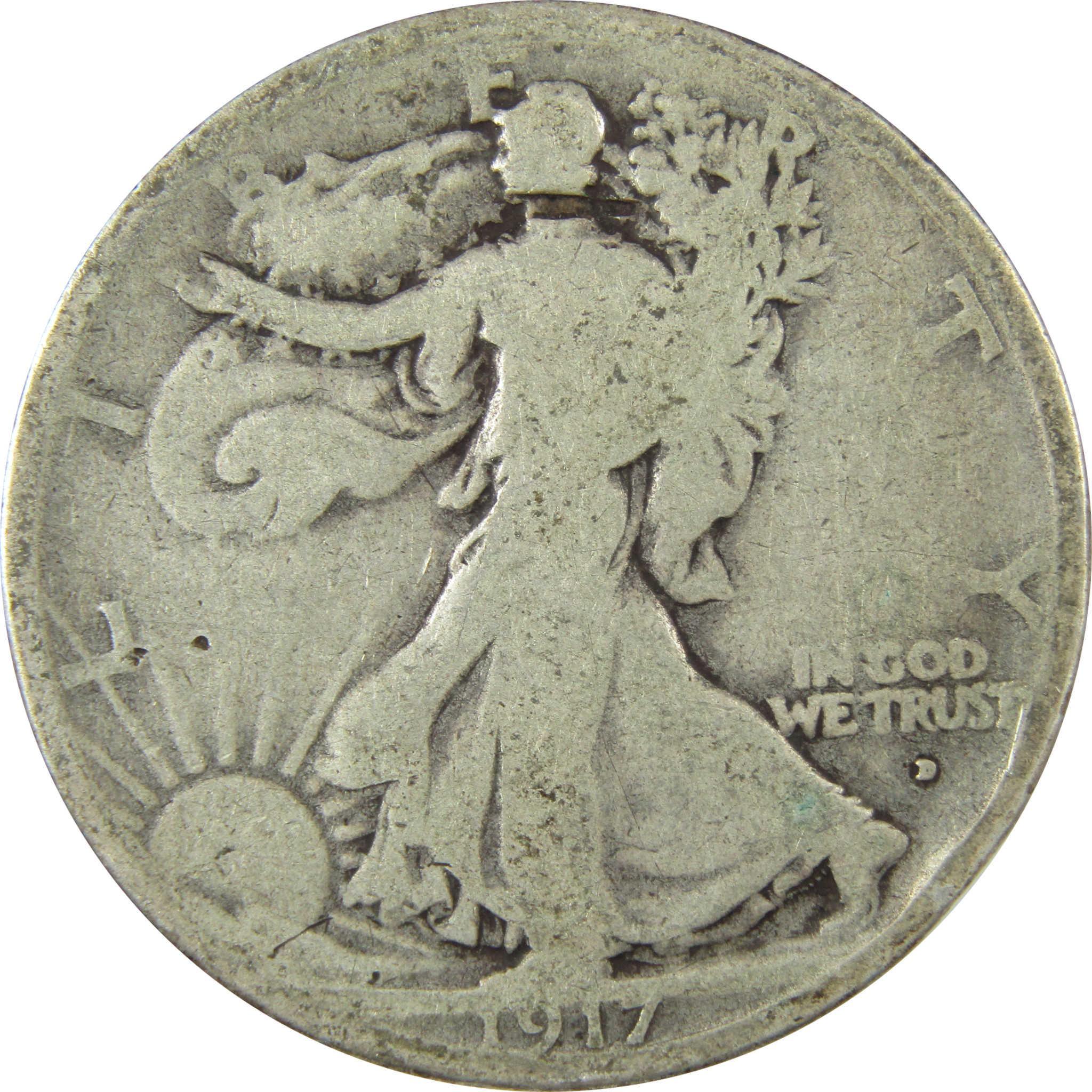 1917 D Obverse Liberty Walking 50c VG Very Good Details SKU:CP1431
