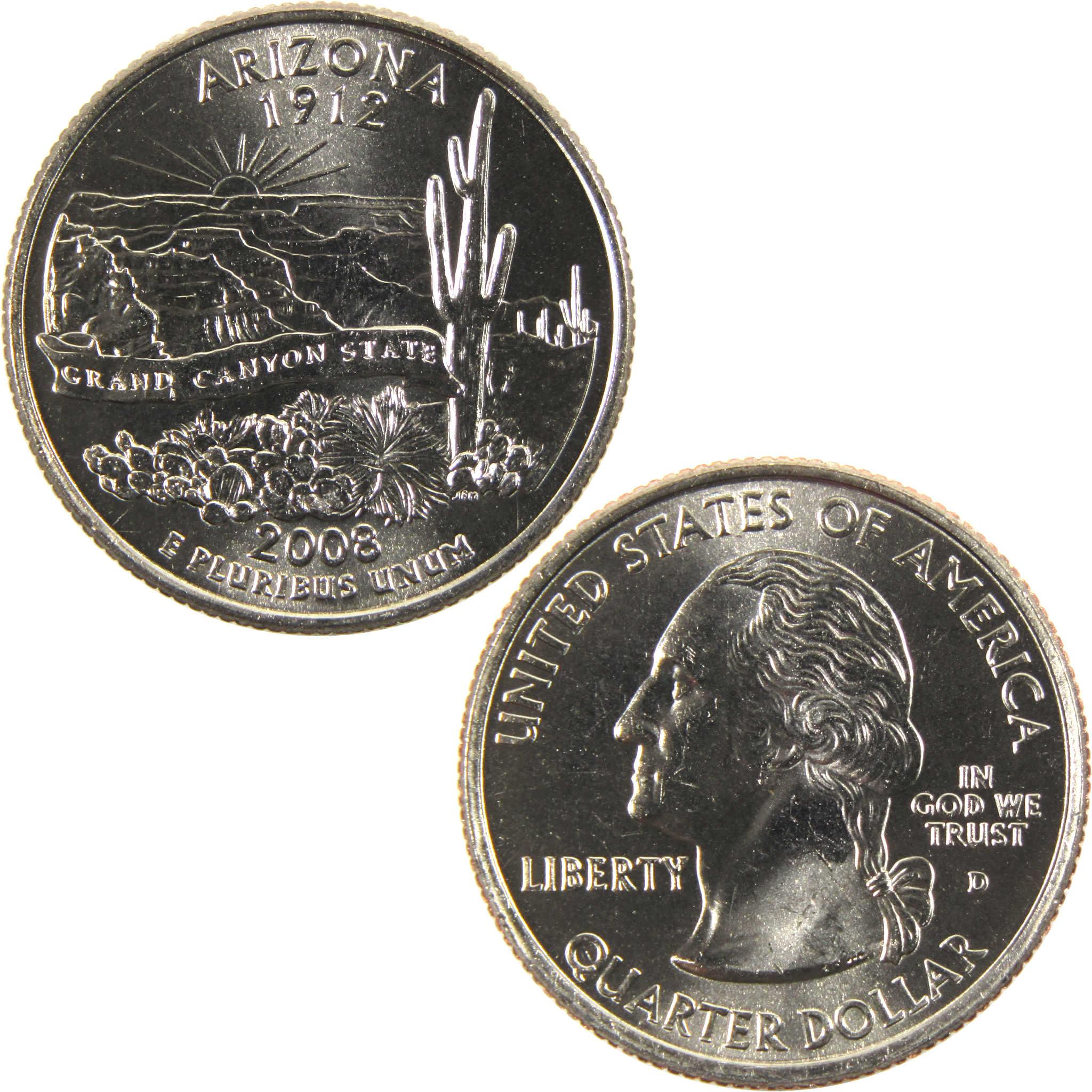 2008 D Arizona State Quarter BU Uncirculated Clad 25c Coin