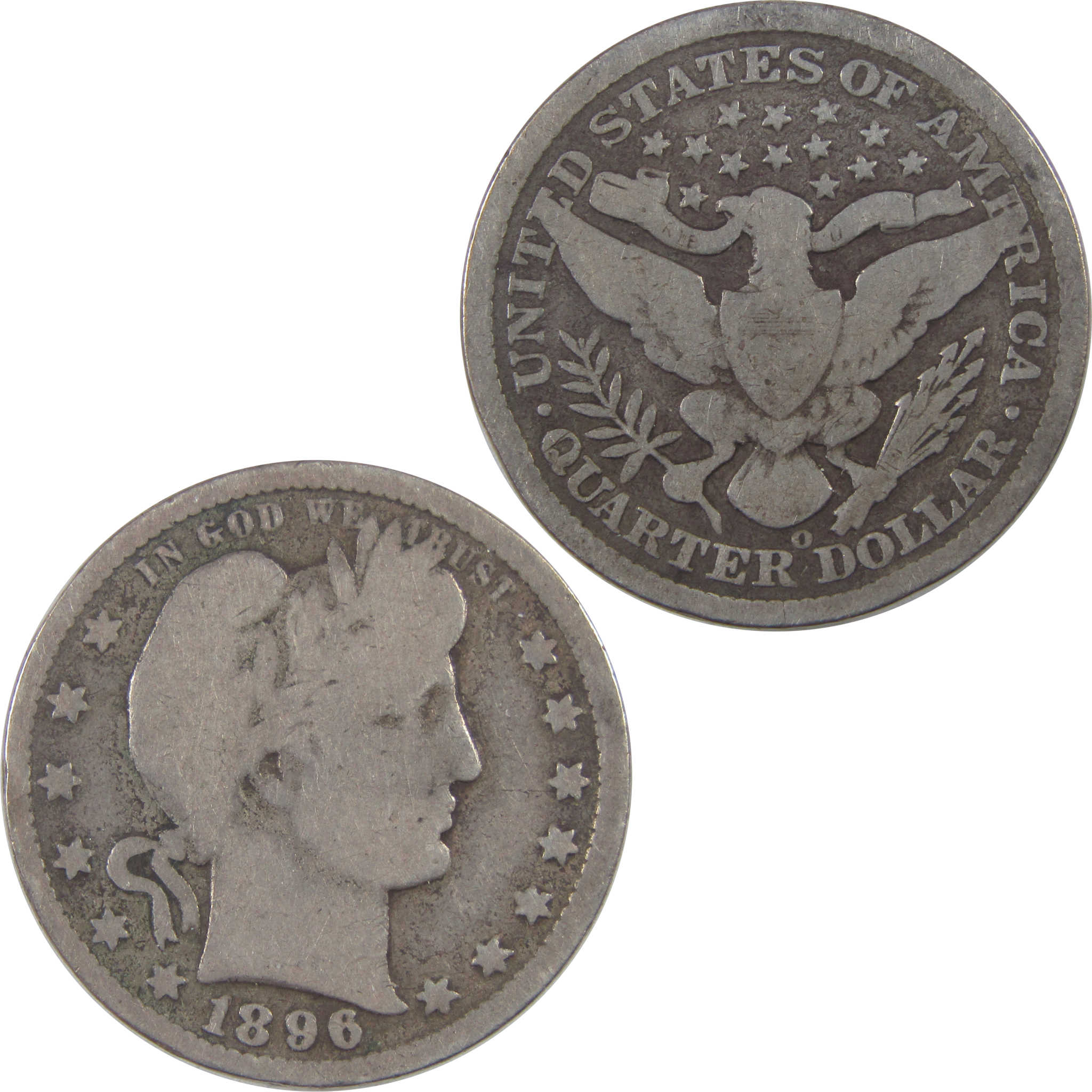 1896 O Barber Quarter G Good Silver 25c Coin SKU:I18818