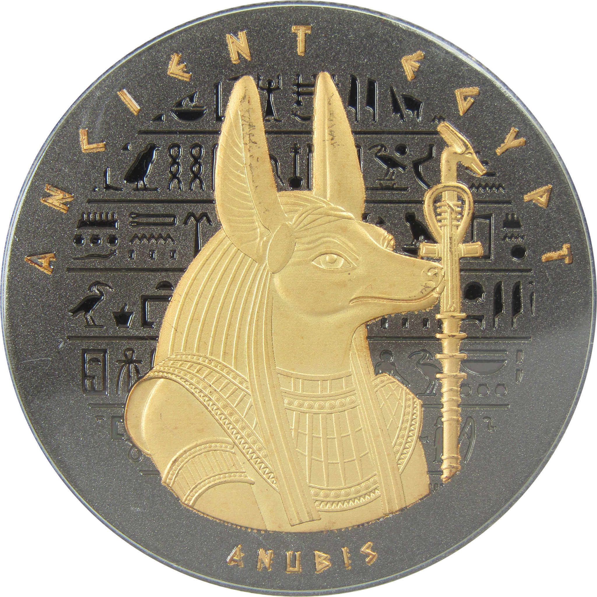 Ancient Egypt Anubis $1 Black Nickel Gold Plated 2019 Solomon Islands