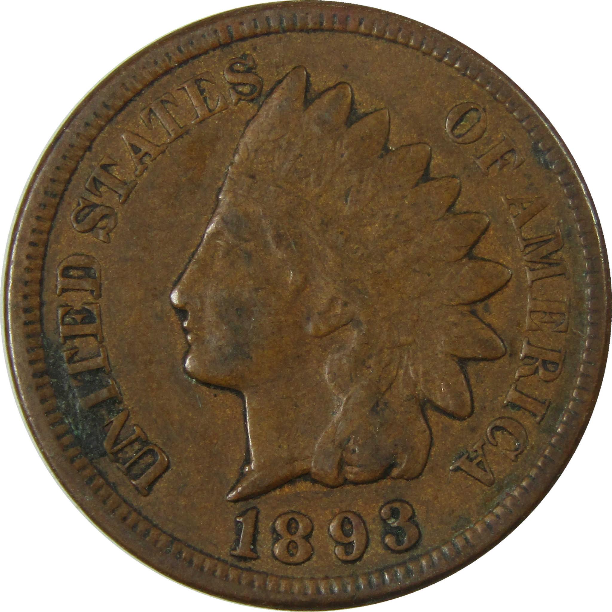 1893 Indian Head Cent F Fine Penny 1c Coin SKU:I26975