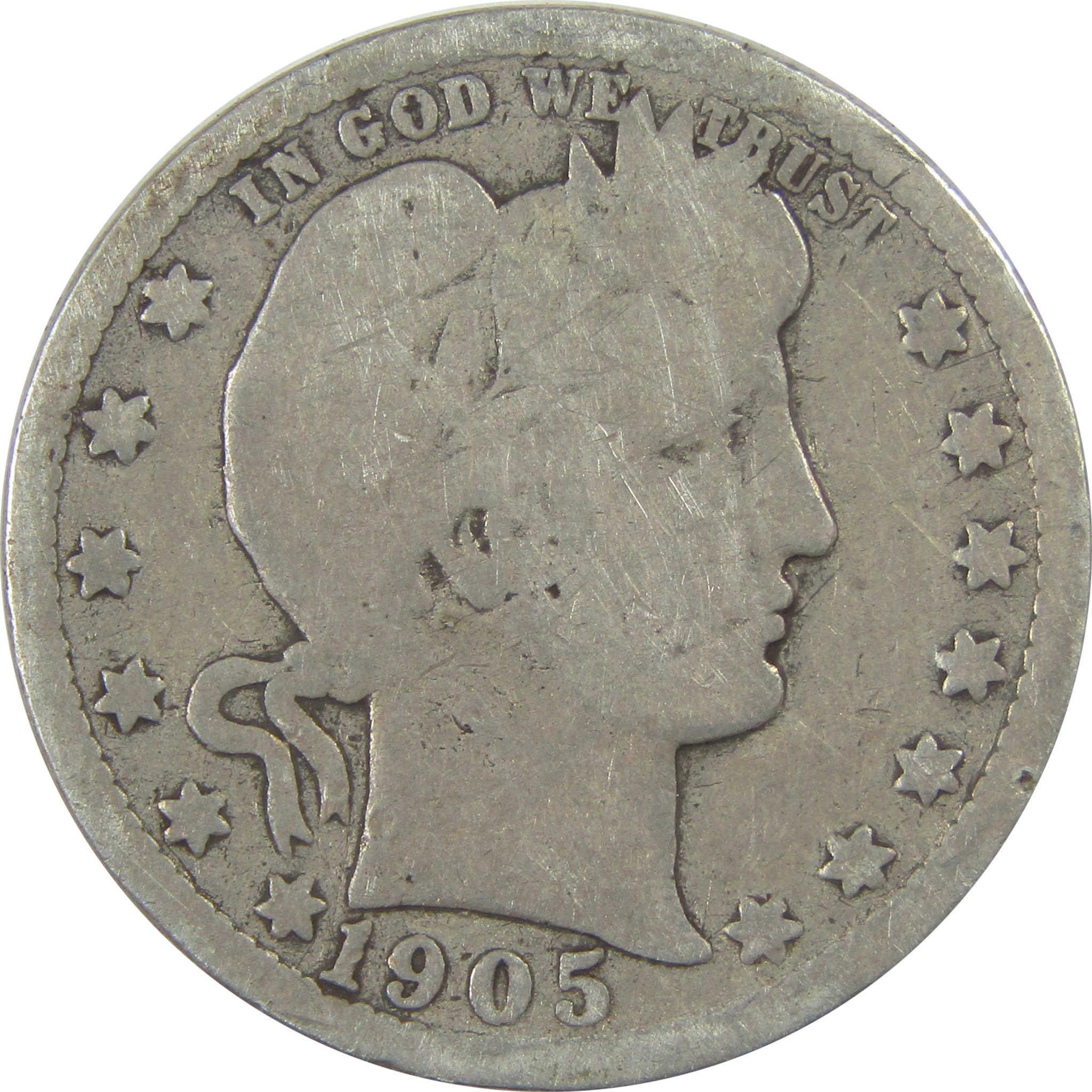 1905 Barber Quarter G Good Details Silver 25c Coin SKU:I21804