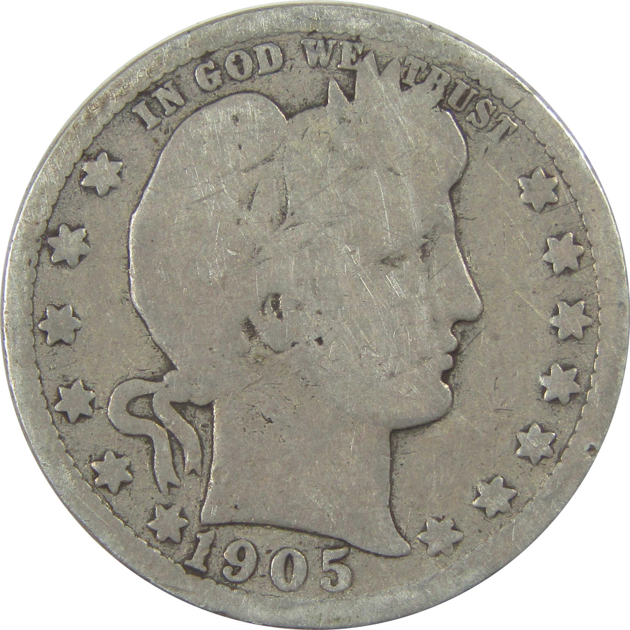 1905 Barber Quarter G Good Details Silver 25c Coin SKU:I21804