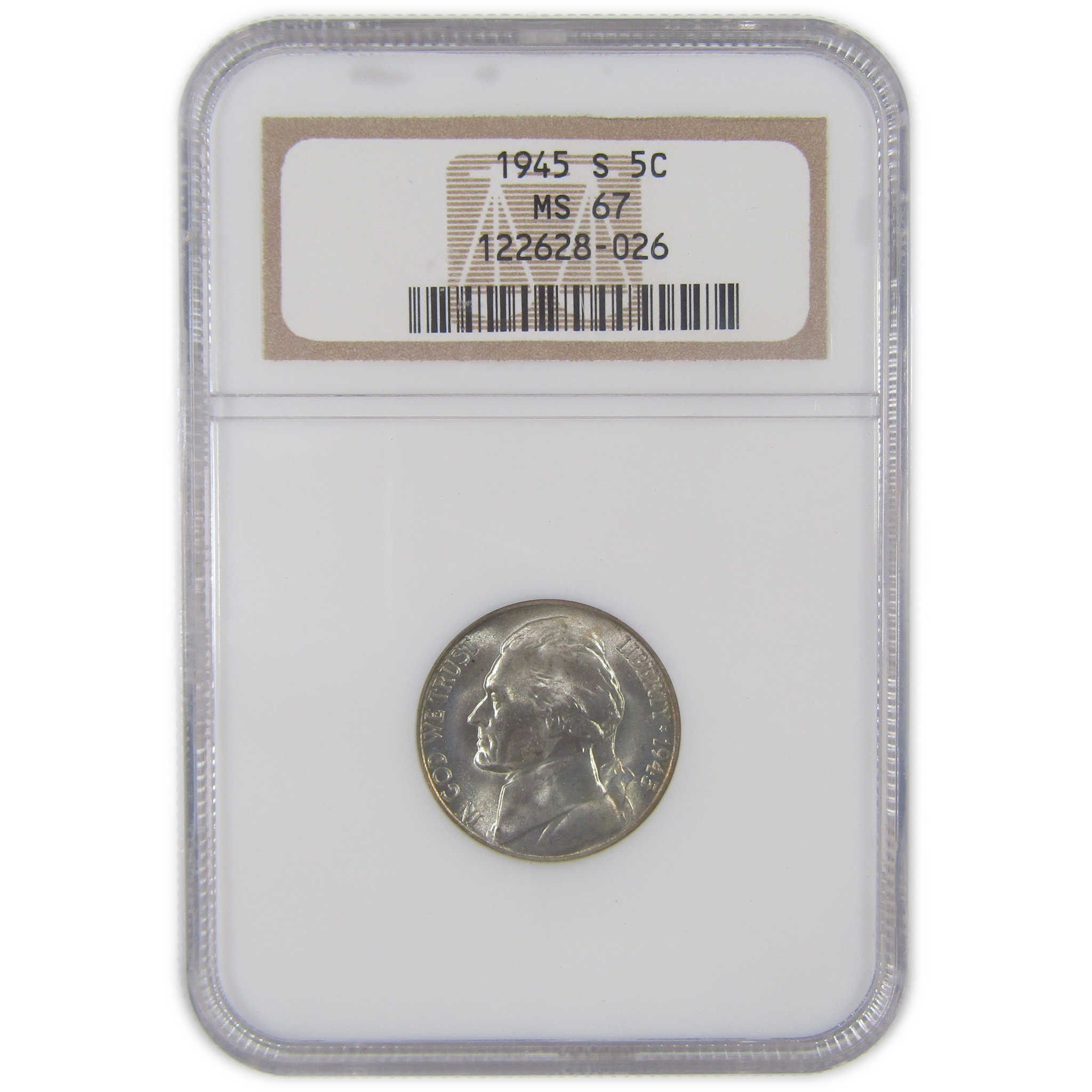1945 S Jefferson Nickel MS 67 NGC Wartime Silver 5c Coin SKU:CPC9929