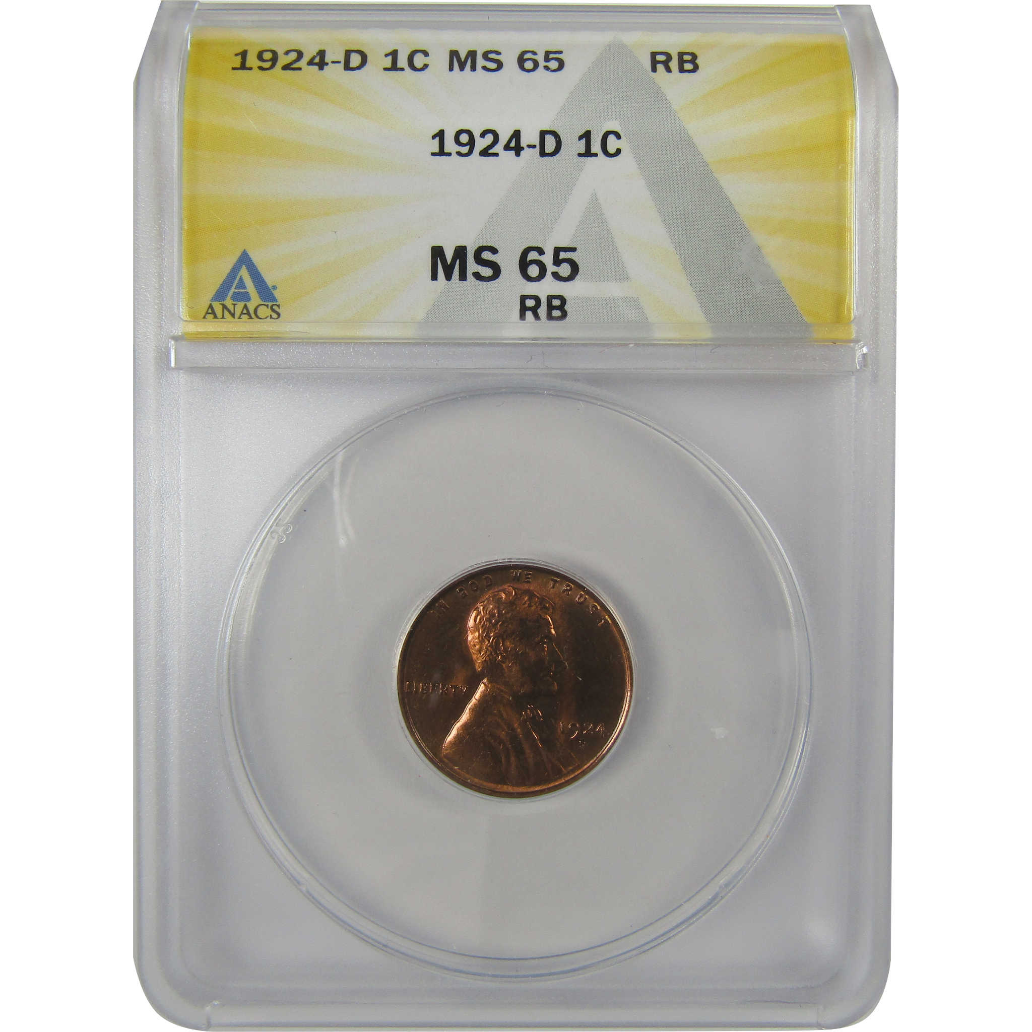 1924 D Lincoln Wheat Cent MS 65 RB ANACS Penny Uncirculated SKU:I22993