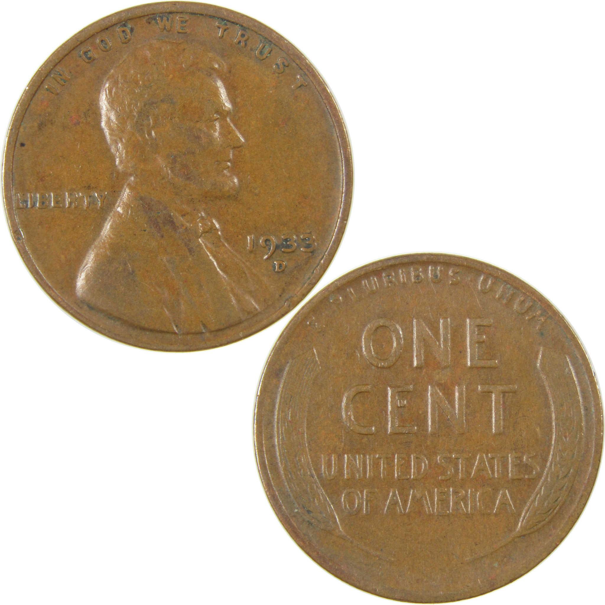 1933 D Lincoln Wheat Cent VF Very Fine Penny 1c Coin SKU:I27285