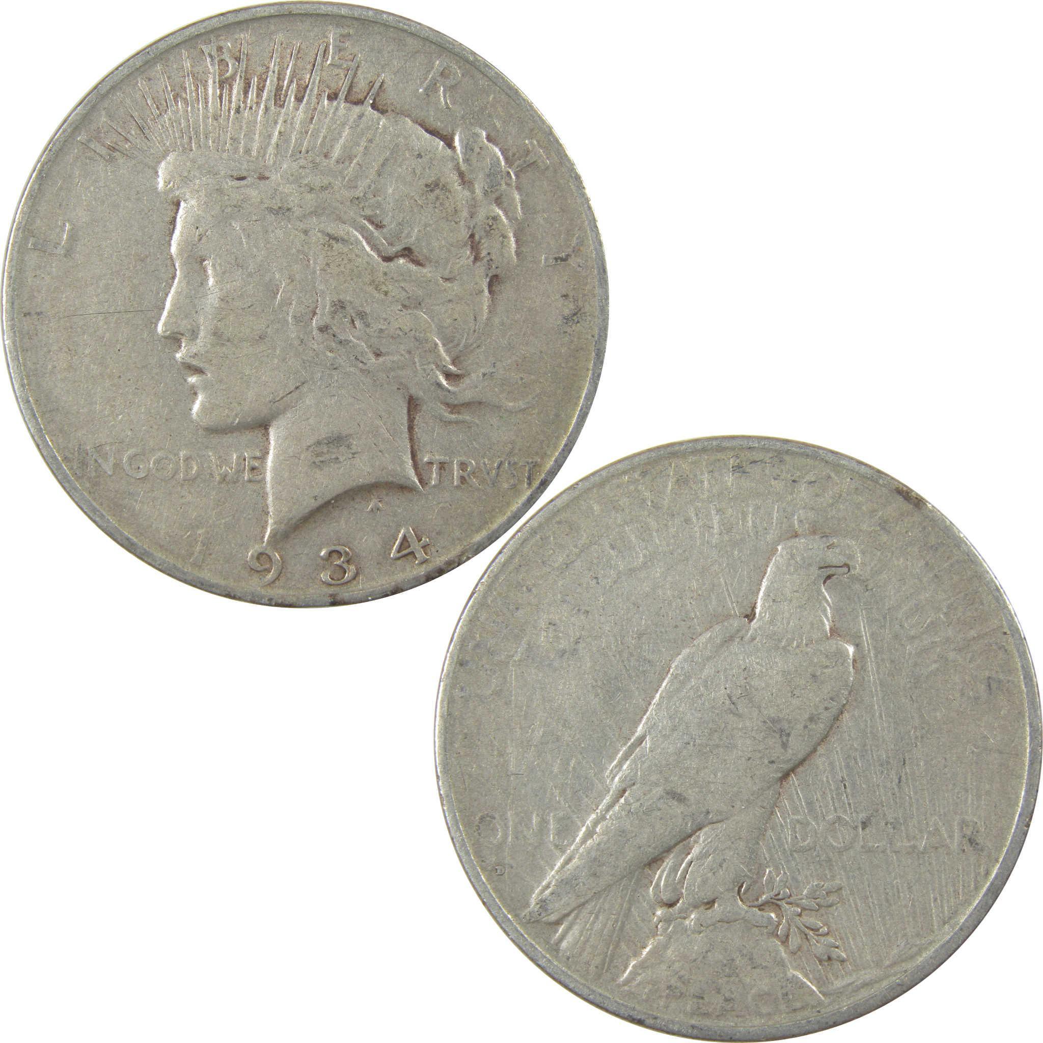 1934 D Peace Silver Dollar F Fine $1 Coin Collectible SKU:I24044