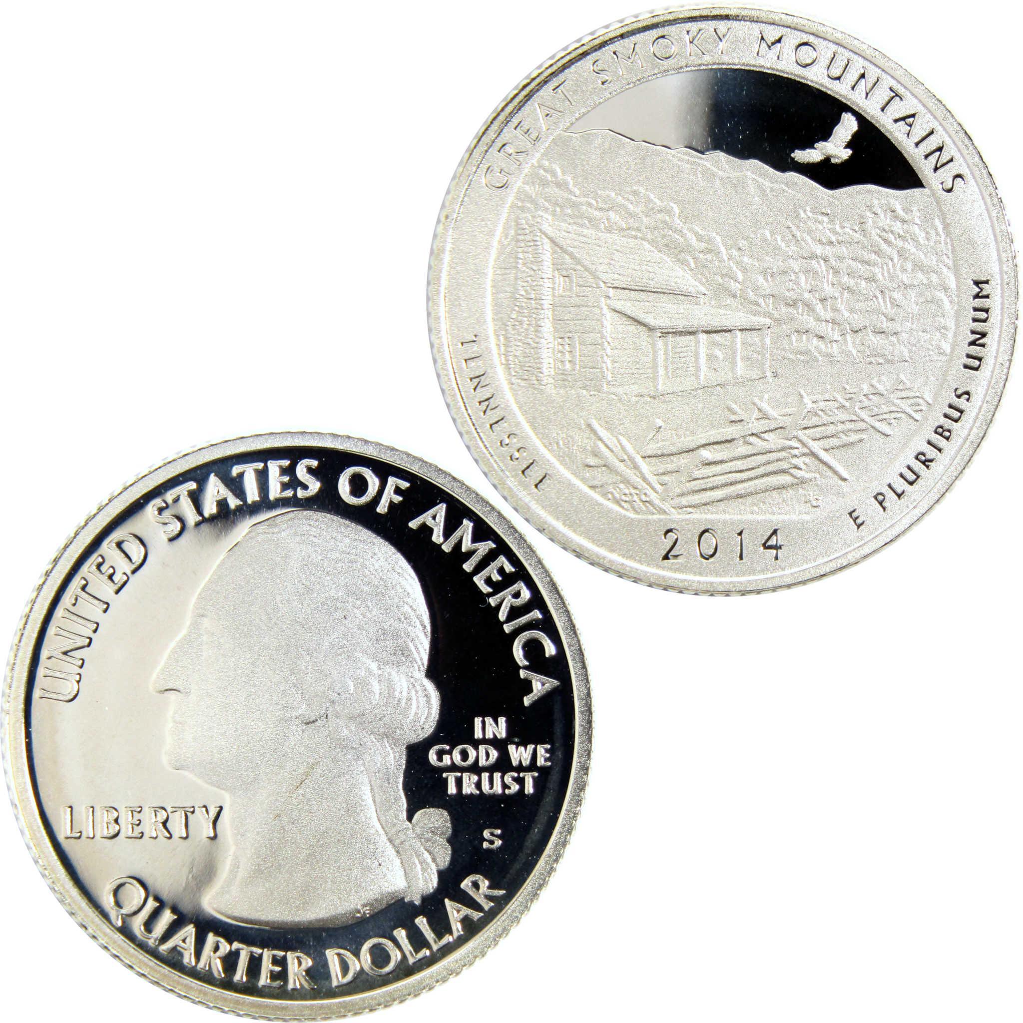 2014 Great Smoky Mountains Tennessee quarter, collectible U.S. coin with cabin design