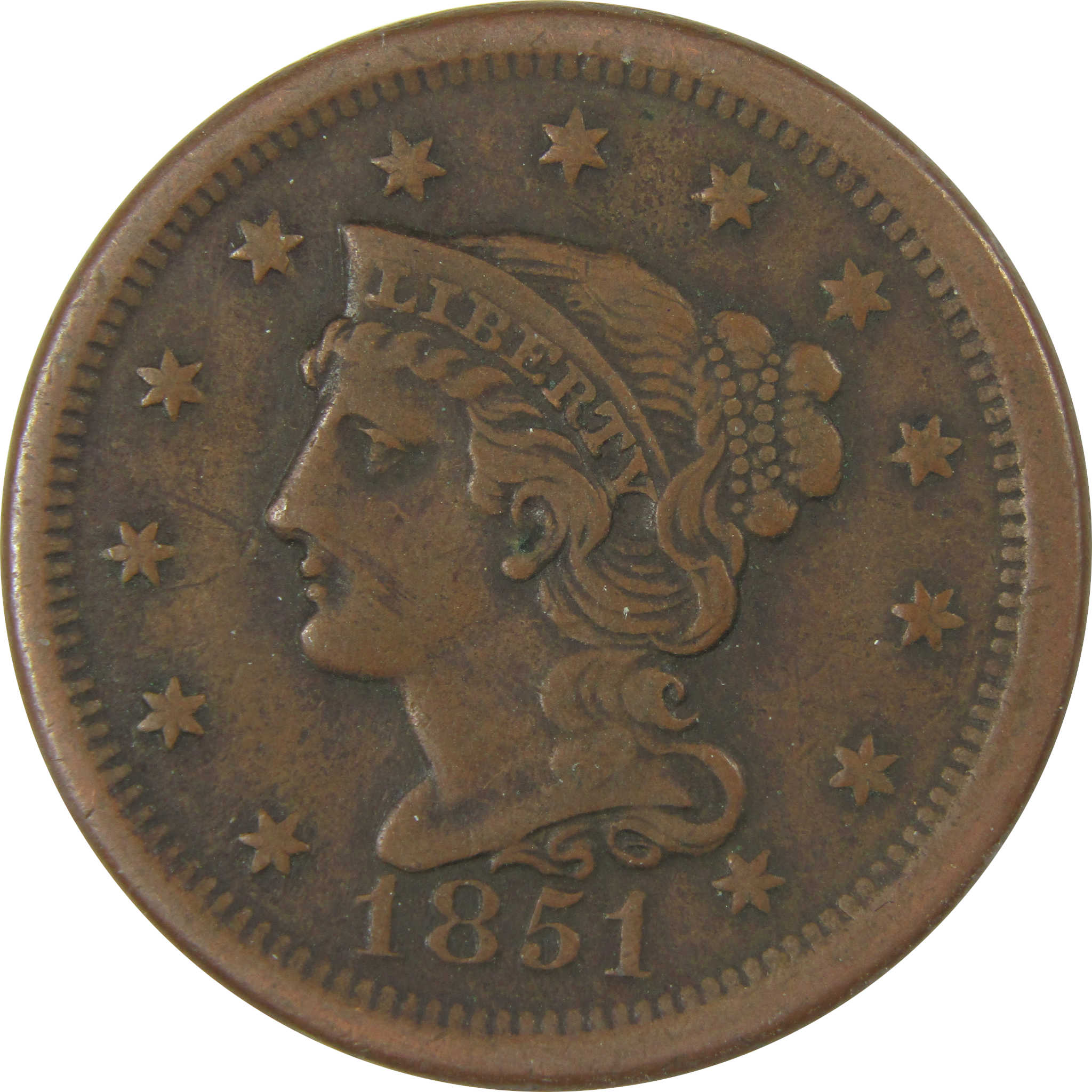 1851 Braided Hair Copper Large Cent VF Very Fine Penny SKU:I23855