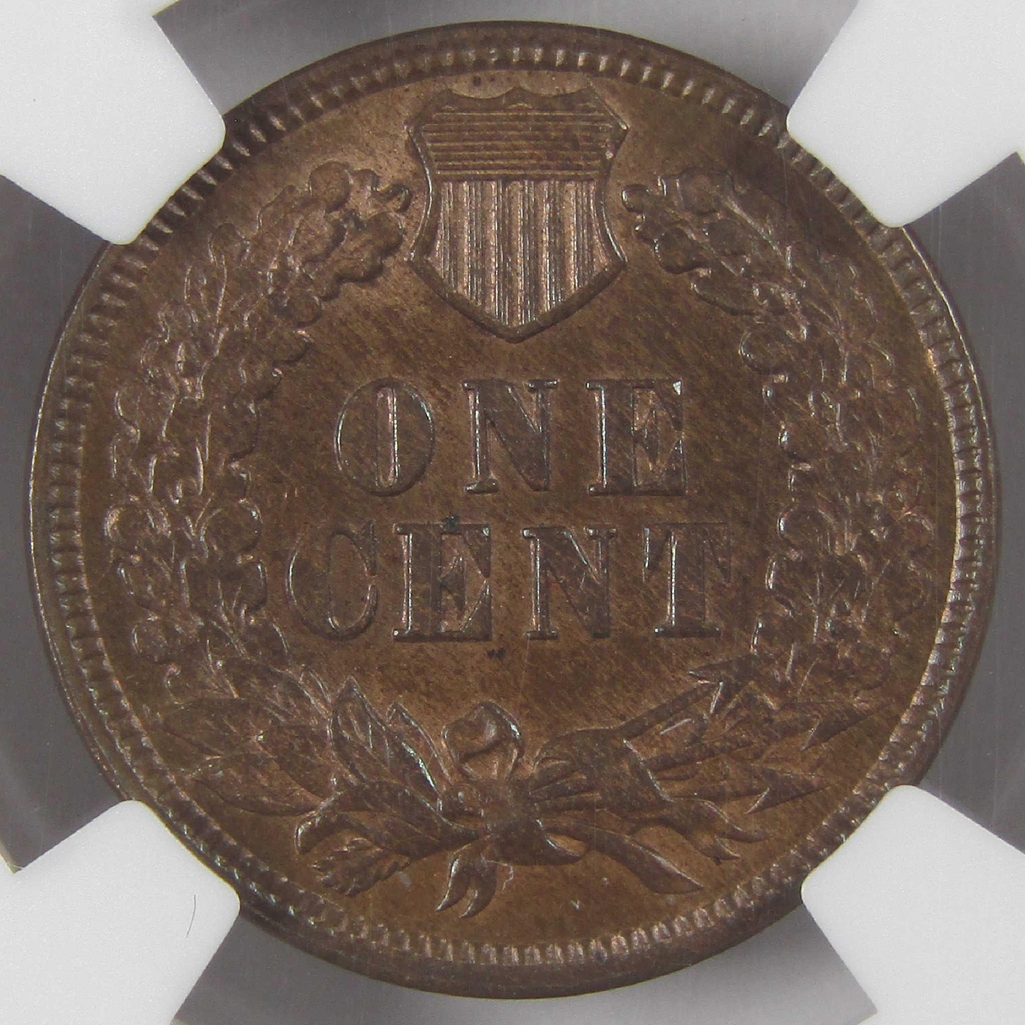 1873 Open 3 Indian Head Cent MS 63 RB NGC Penny Uncirculated 1c Coin