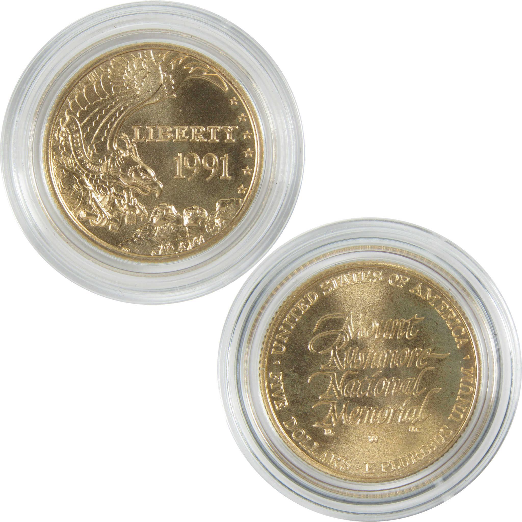 1991 W Mount Rushmore Commemorative Gold Uncirculated $5 Coin