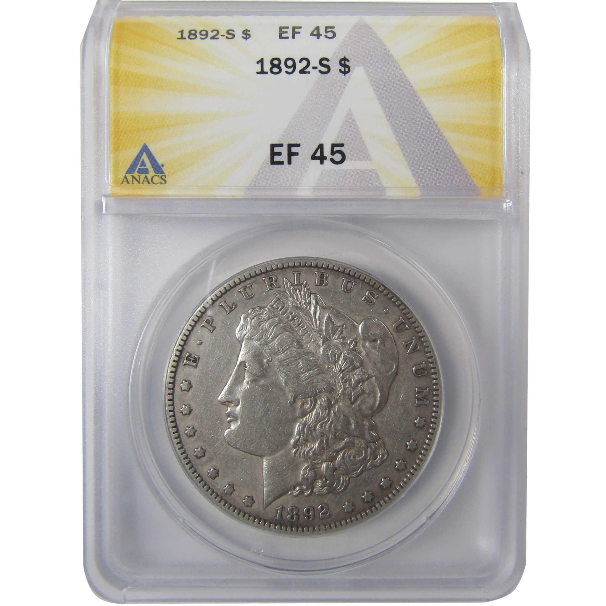 1892 S Morgan Silver Dollar EF 45 ANACS $1 Coin SKU:I24998 - Morgan coin - Morgan silver dollar - Morgan silver dollar for sale - Profile Coins & Collectibles