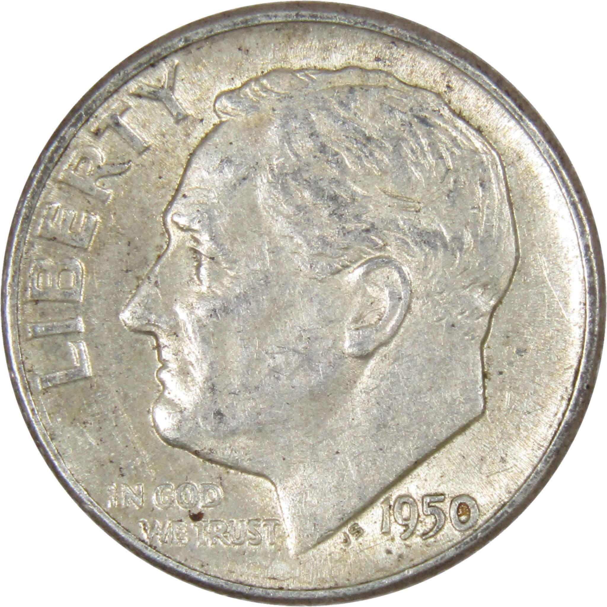 1950 Roosevelt Dime Circulated Silver 10c Coin Collectible