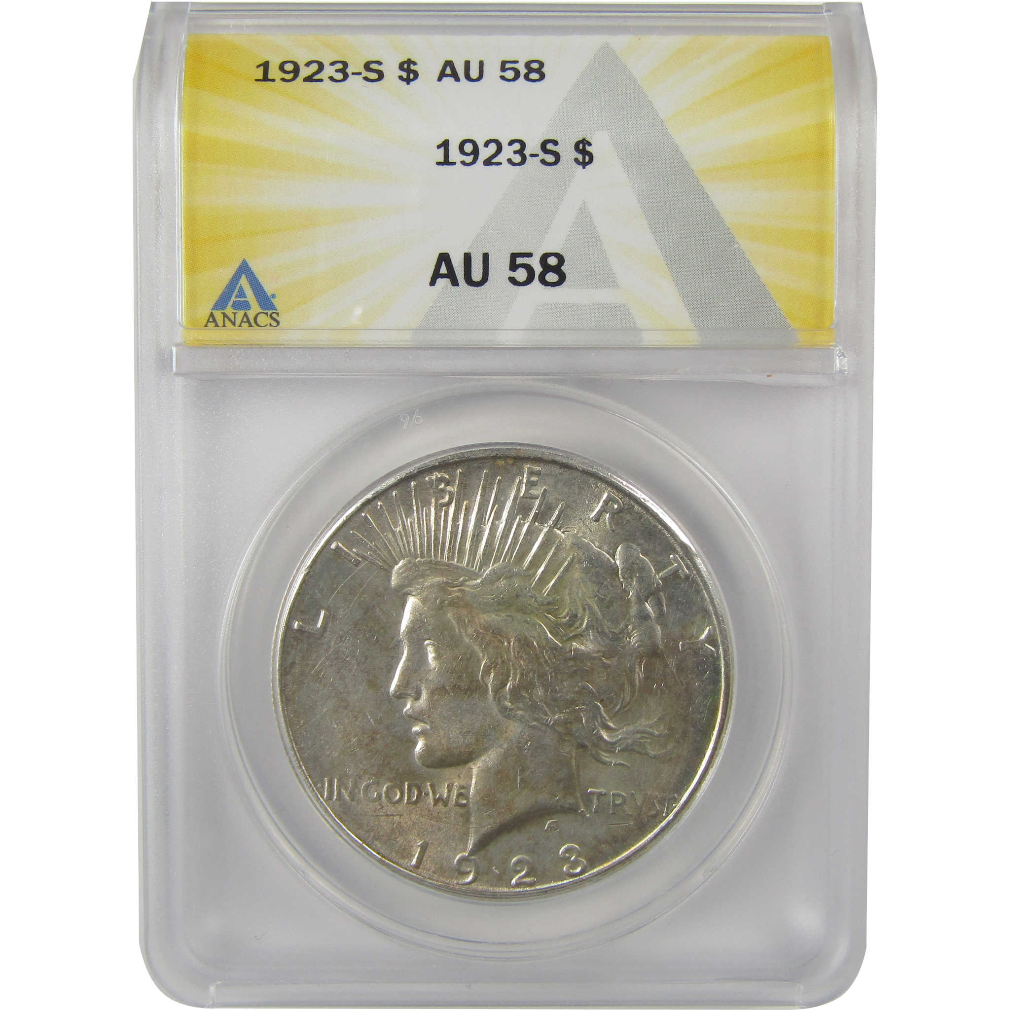 1923 S Peace Dollar AU 58 ANACS Silver $1 Coin SKU:I22154