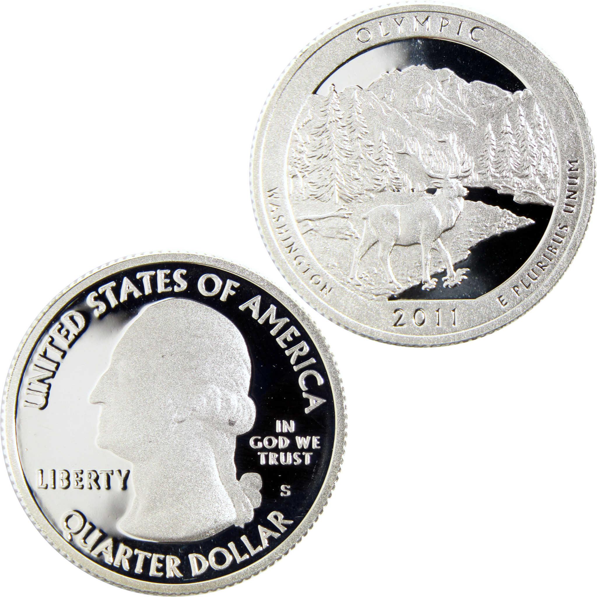 2011 Olympic National Park Washington quarter collectible coin, obverse and reverse sides shown