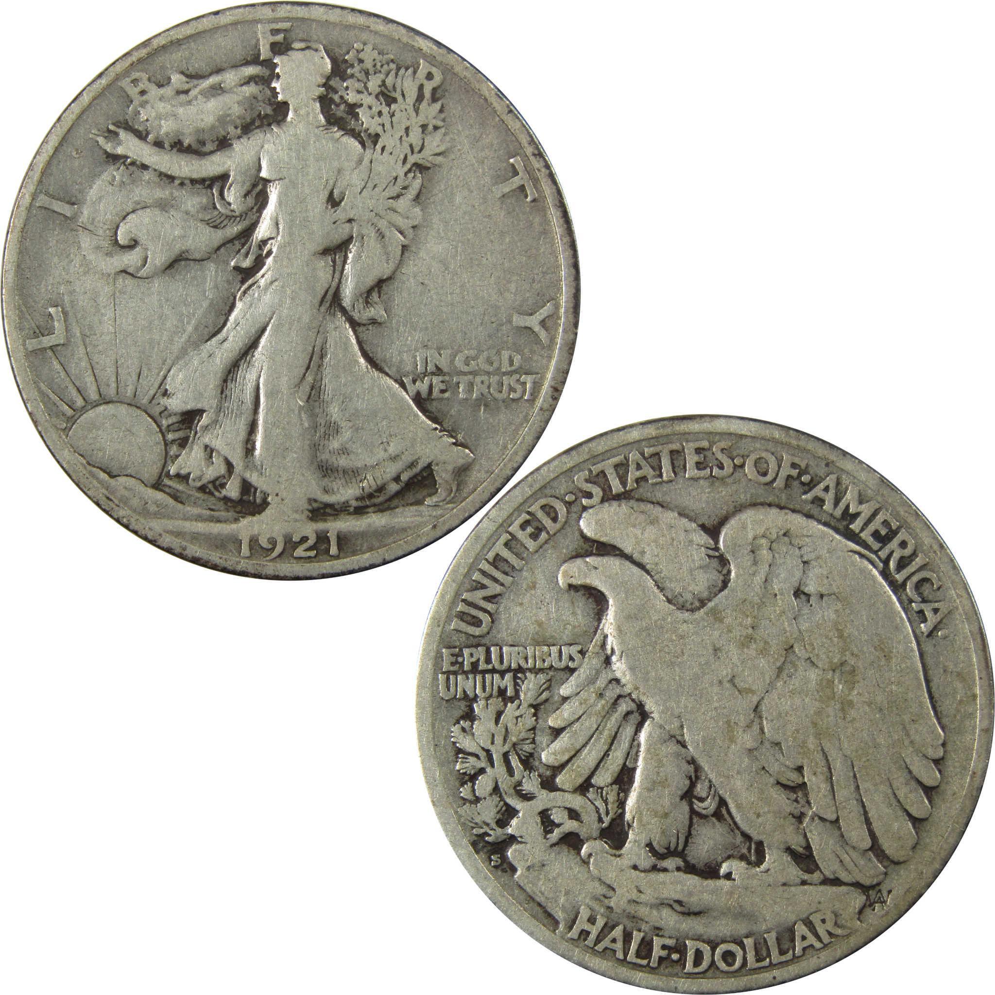 1921 S Liberty Walking Silver Half Dollar F Fine 50c Coin SKU:I25382