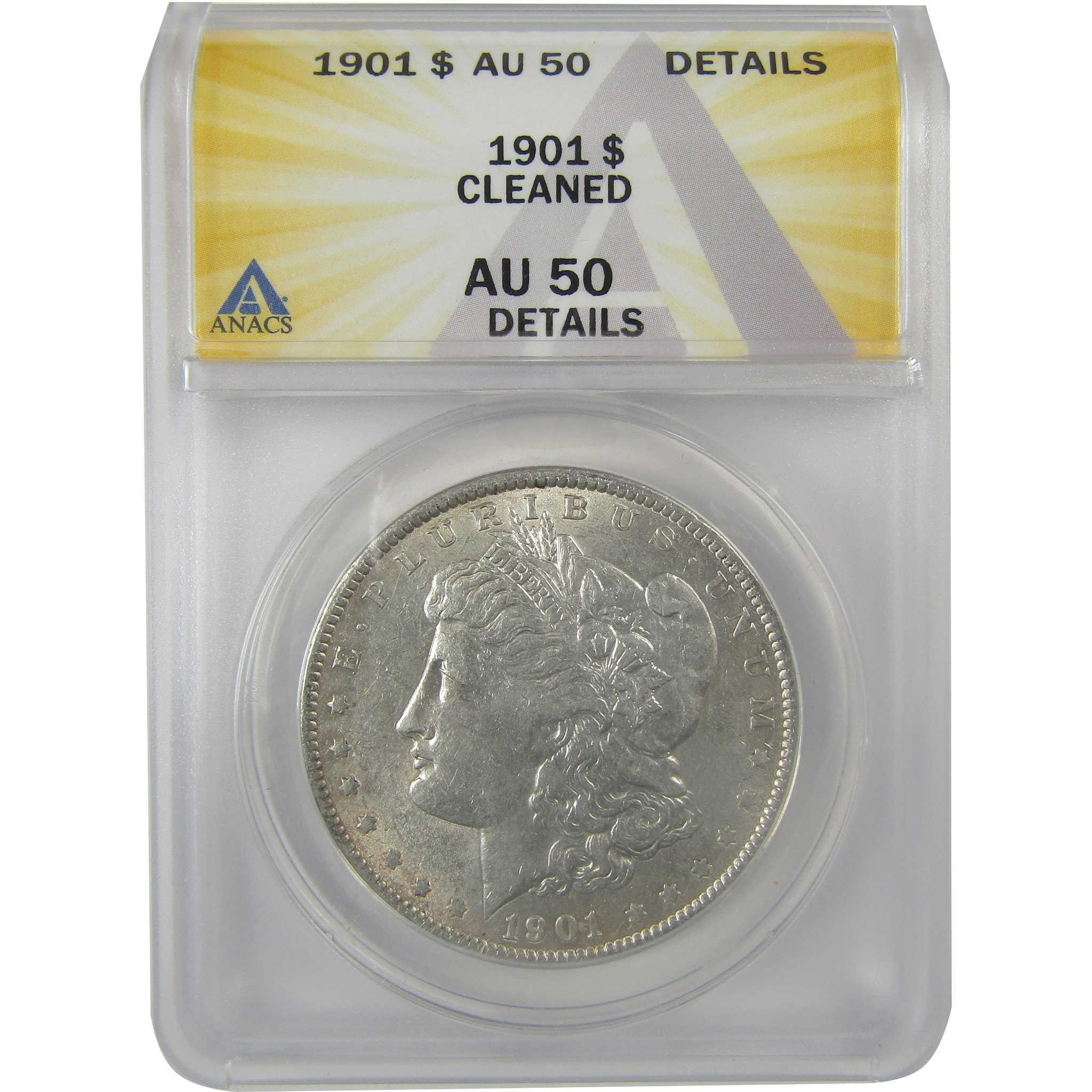 1901 Morgan Dollar AU 50 Details ANACS Silver $1 Coin SKU:I21285 - Morgan coin - Morgan silver dollar - Morgan silver dollar for sale - Profile Coins & Collectibles