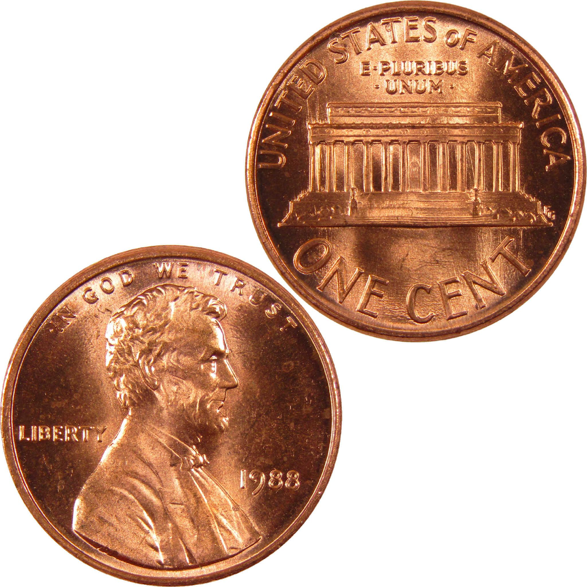 1988 Lincoln penny collectible coin, obverse and reverse sides shown, copper finish