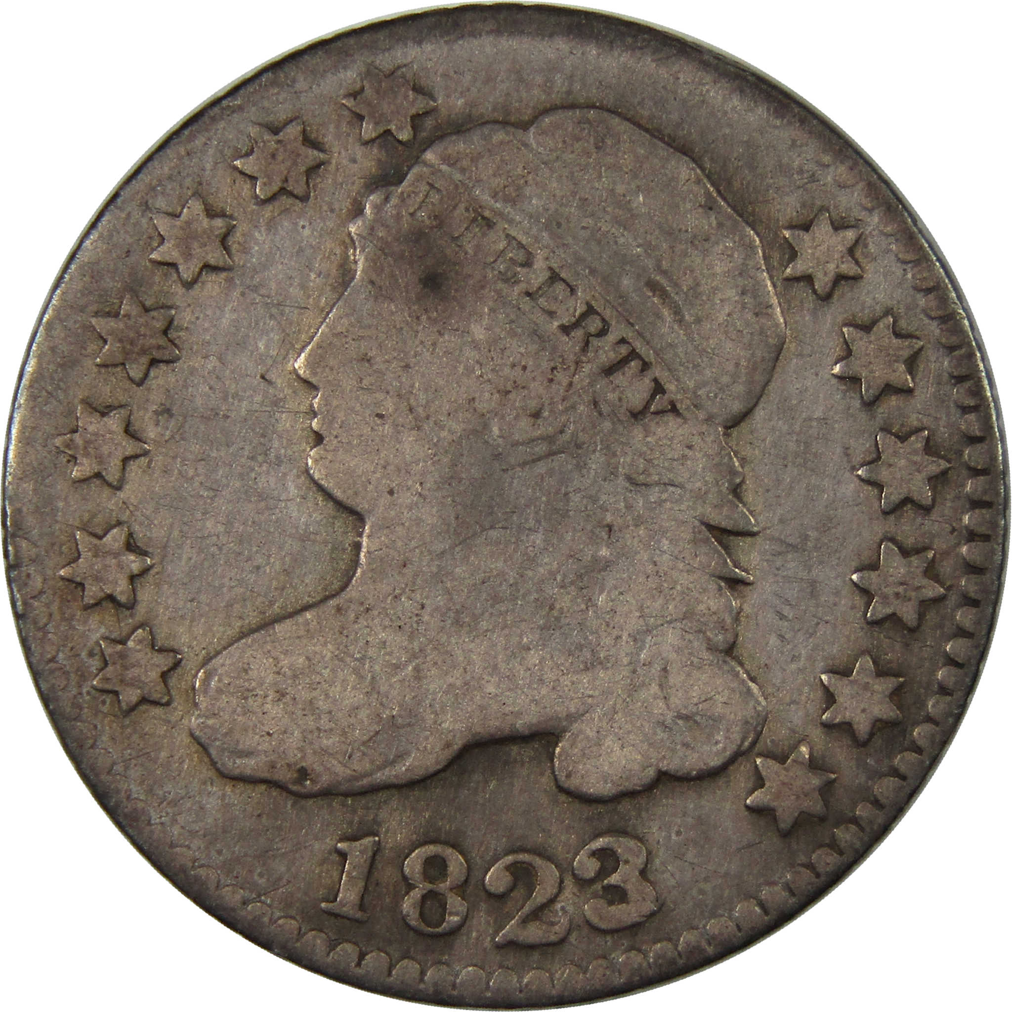1823/2 Large E's Capped Bust Dime VG Very Good Details SKU:I23474