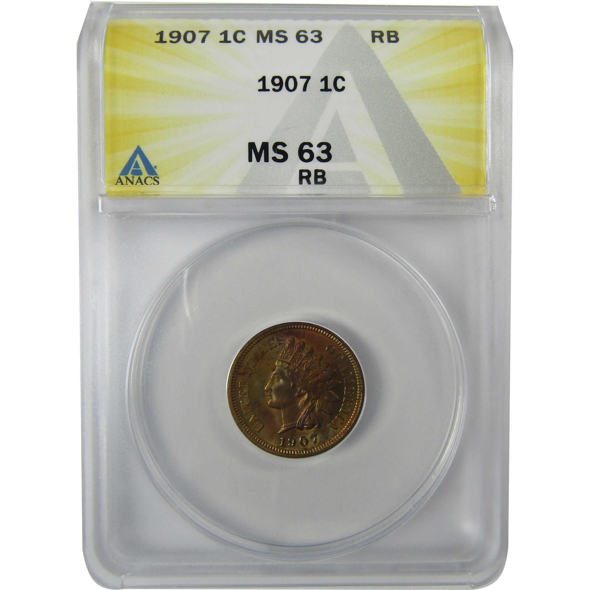 1907 Indian Head Cent MS 63 RB ANACS Penny Uncirculated SKU:CP809