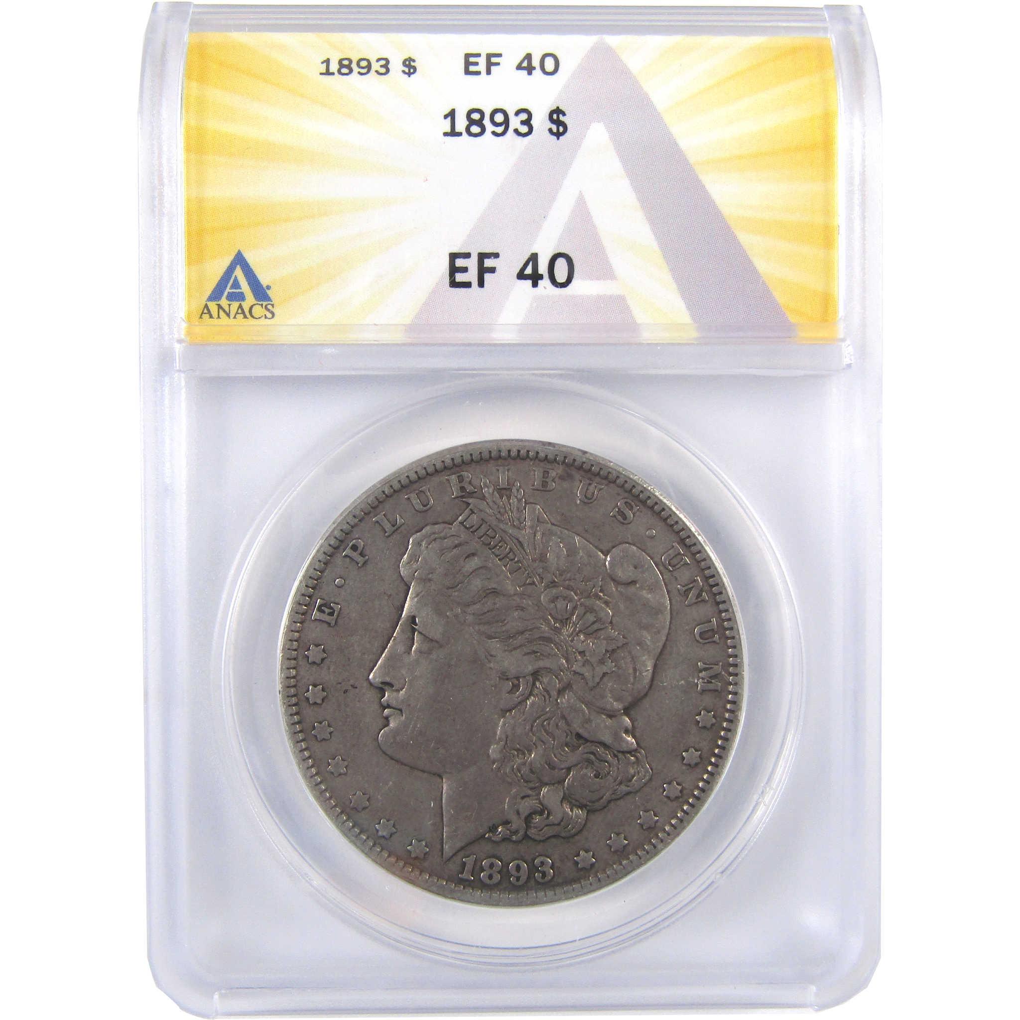 1893 Morgan Dollar EF 40 ANACS Silver $1 Coin SKU:I18649 - Morgan coin - Morgan silver dollar - Morgan silver dollar for sale - Profile Coins & Collectibles