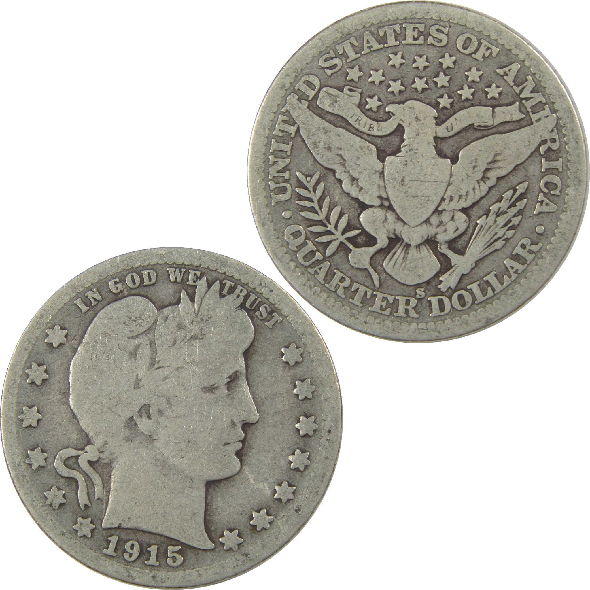 1915 S Barber Quarter G Good Silver 25c Coin SKU:I21850