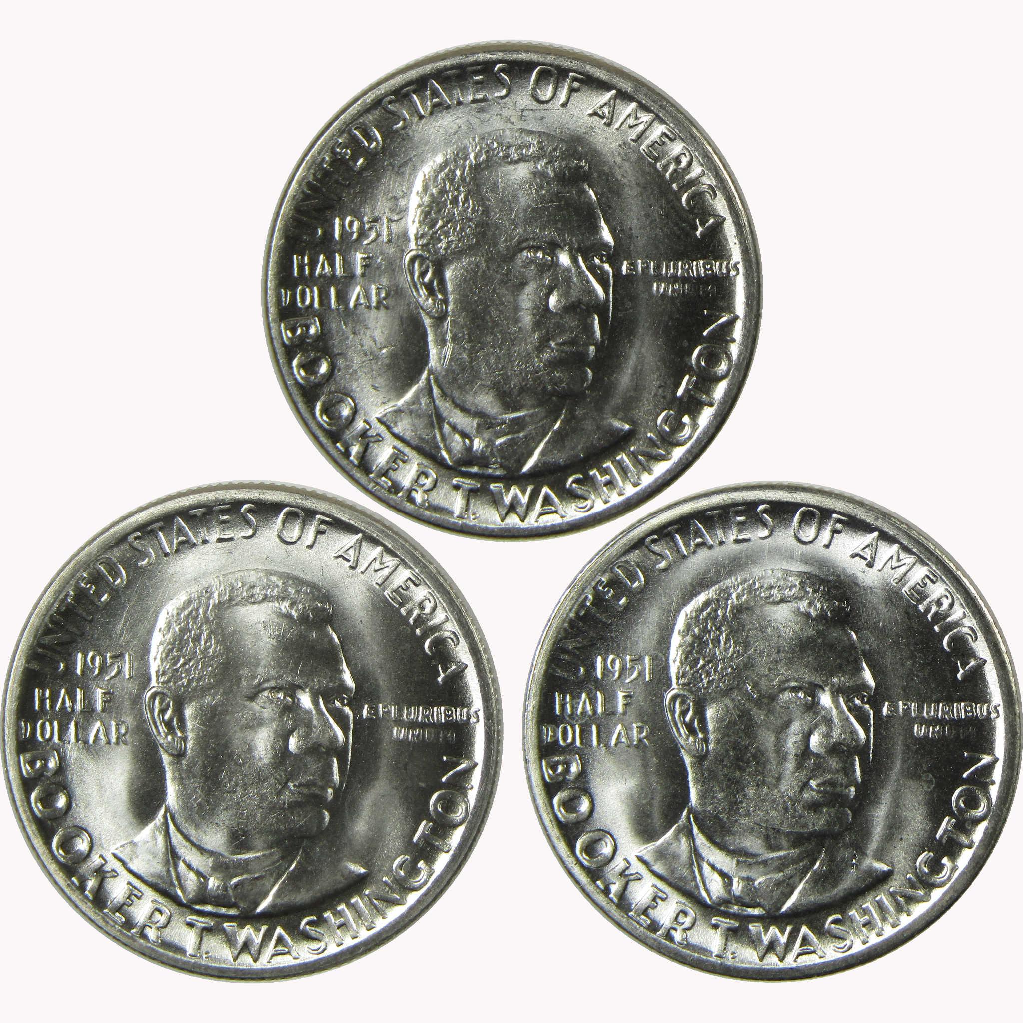 1951 PDS Booker T Washington 50c 3 Coin All Mint Set BU Choice Unc