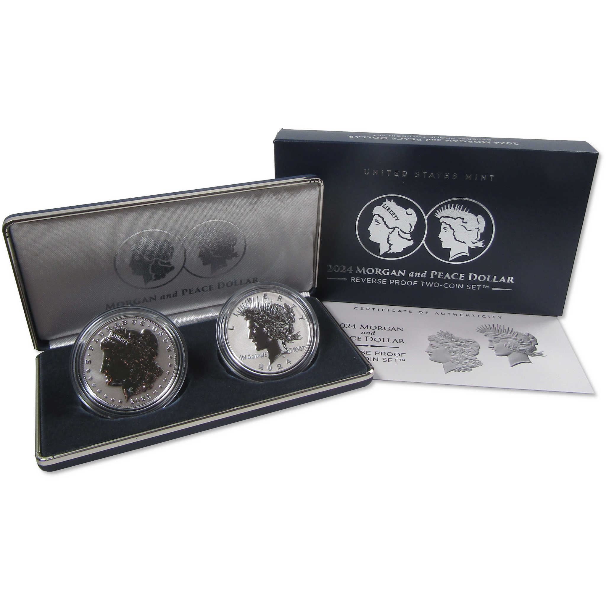 2024 Morgan and Peace Dollar Reverse Proof Two-Coin Set OGP COA
