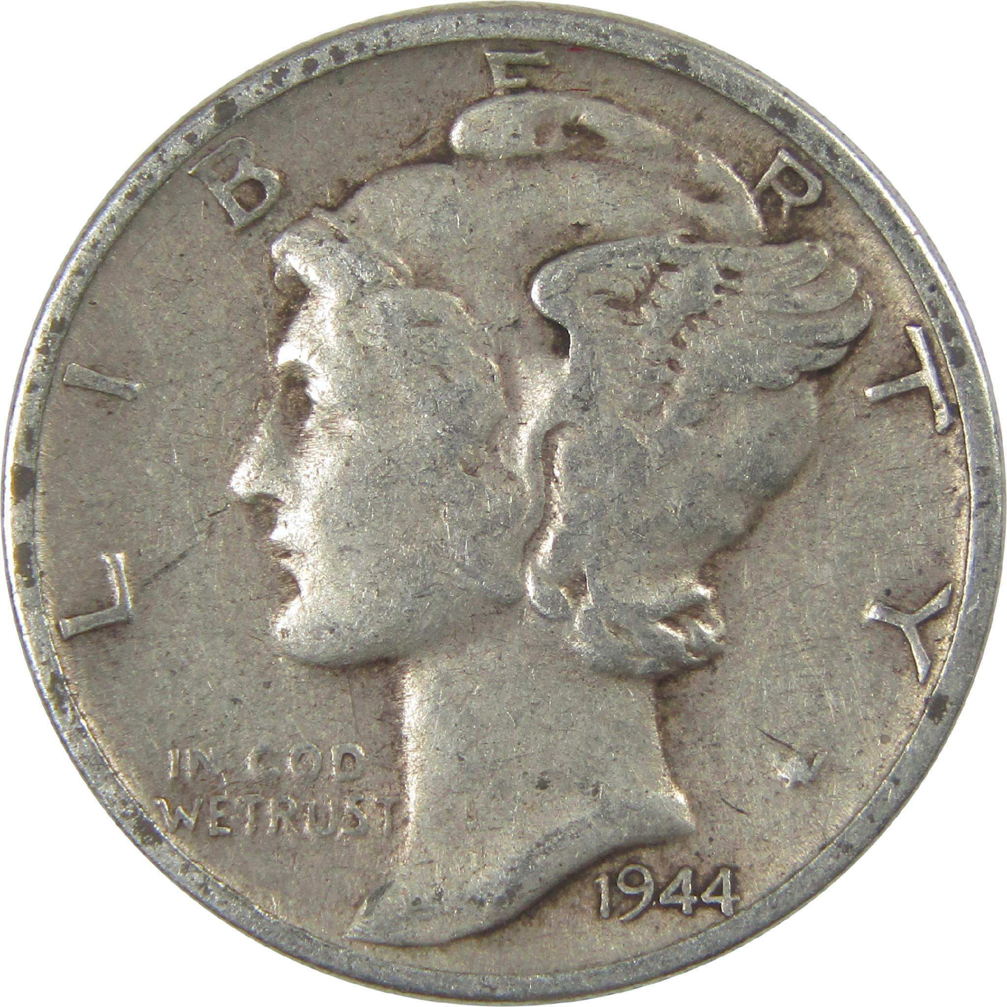 1944 S Mercury Dime Circulated Silver 10c Coin Collectible