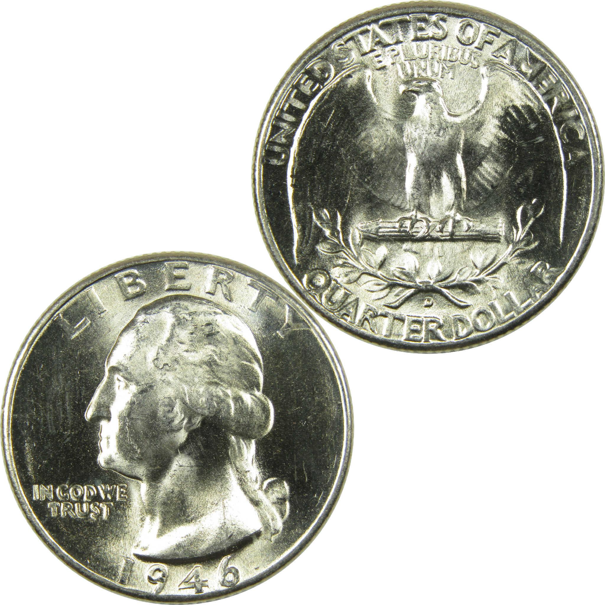 1946 D Washington Silver Quarter Uncirculated Mint State 25c Coin